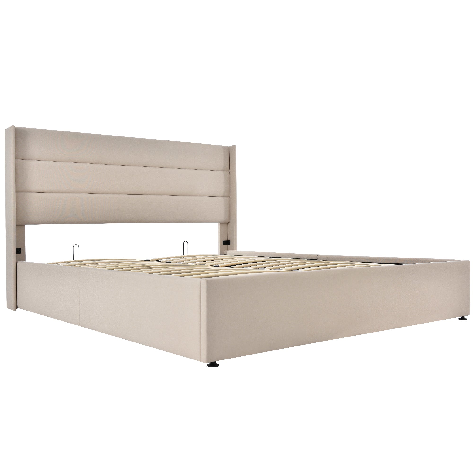 Storage Bed, Hydraulic Double Bed 140x200cm, Linen Beige