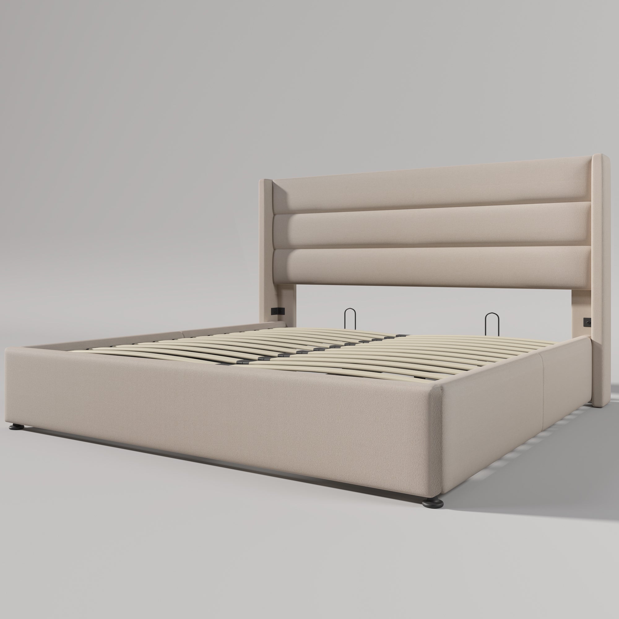 Storage Bed, Hydraulic Double Bed 140x200cm, Linen Beige