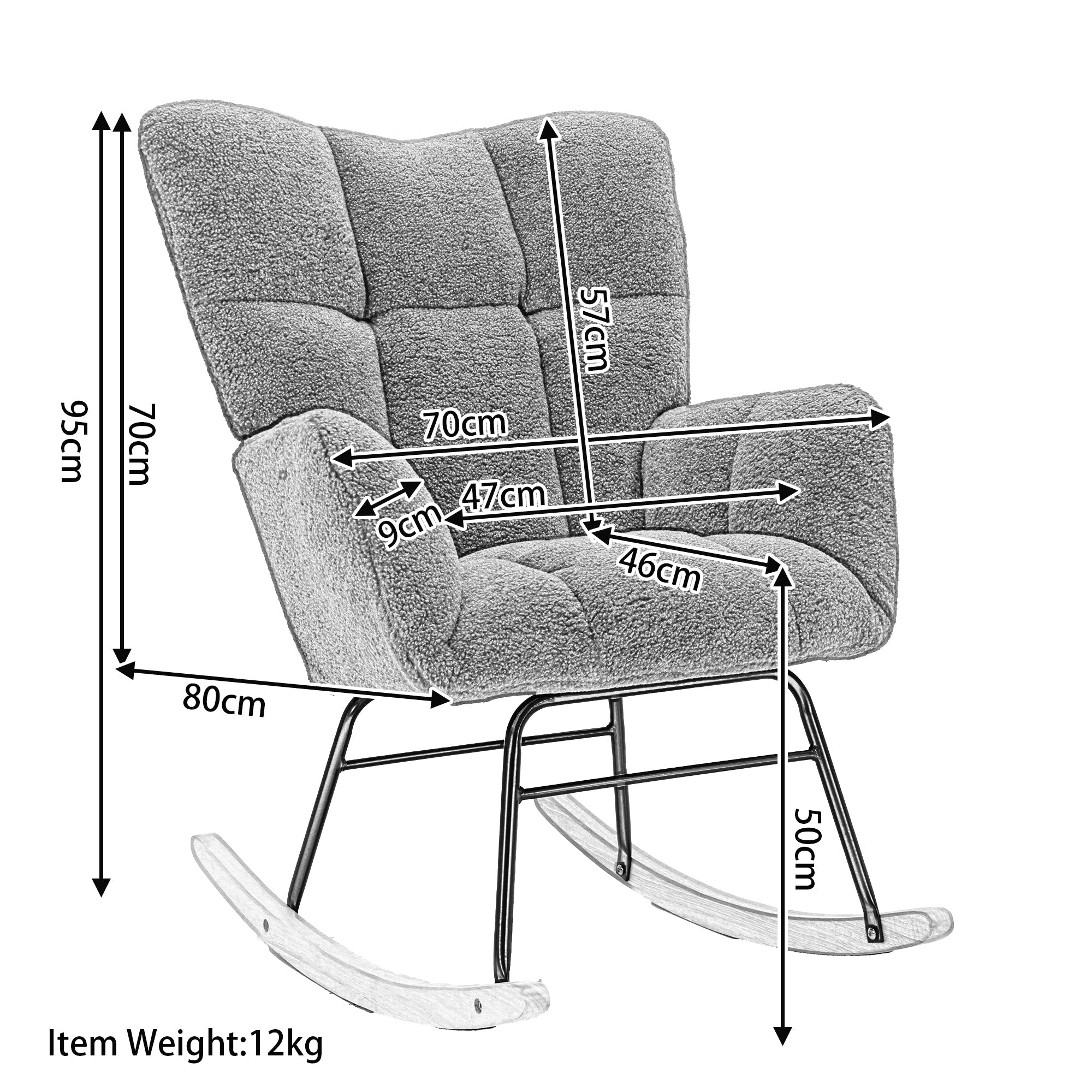 Mid Century Modern Rocking Chair, Teddy Fabric Tufted Upholstered, Padded Seat, Pink