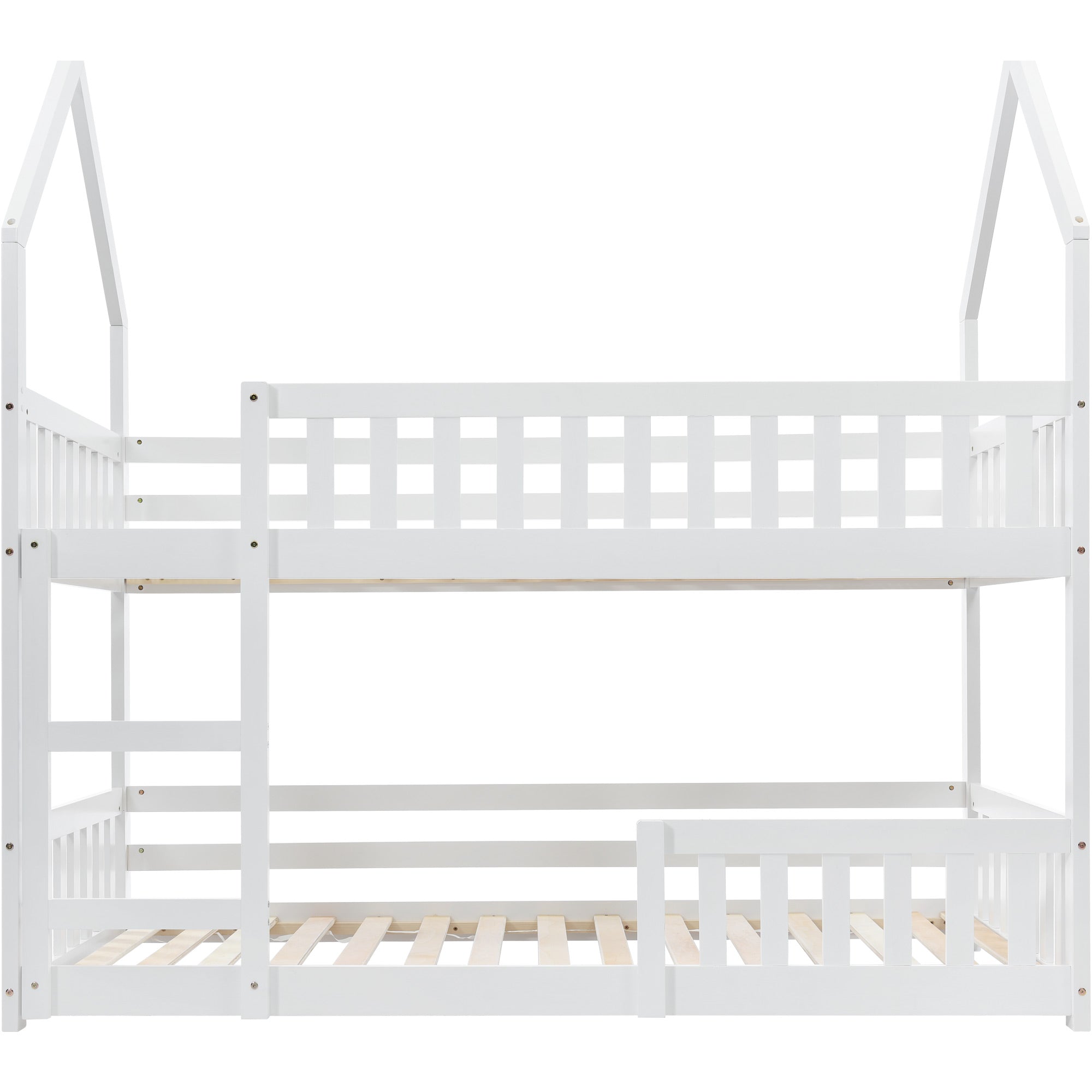 Bunk Bed, Twin Sleeper with Ladder & Gaming Castle Design, Solid Wood Frame (White)
