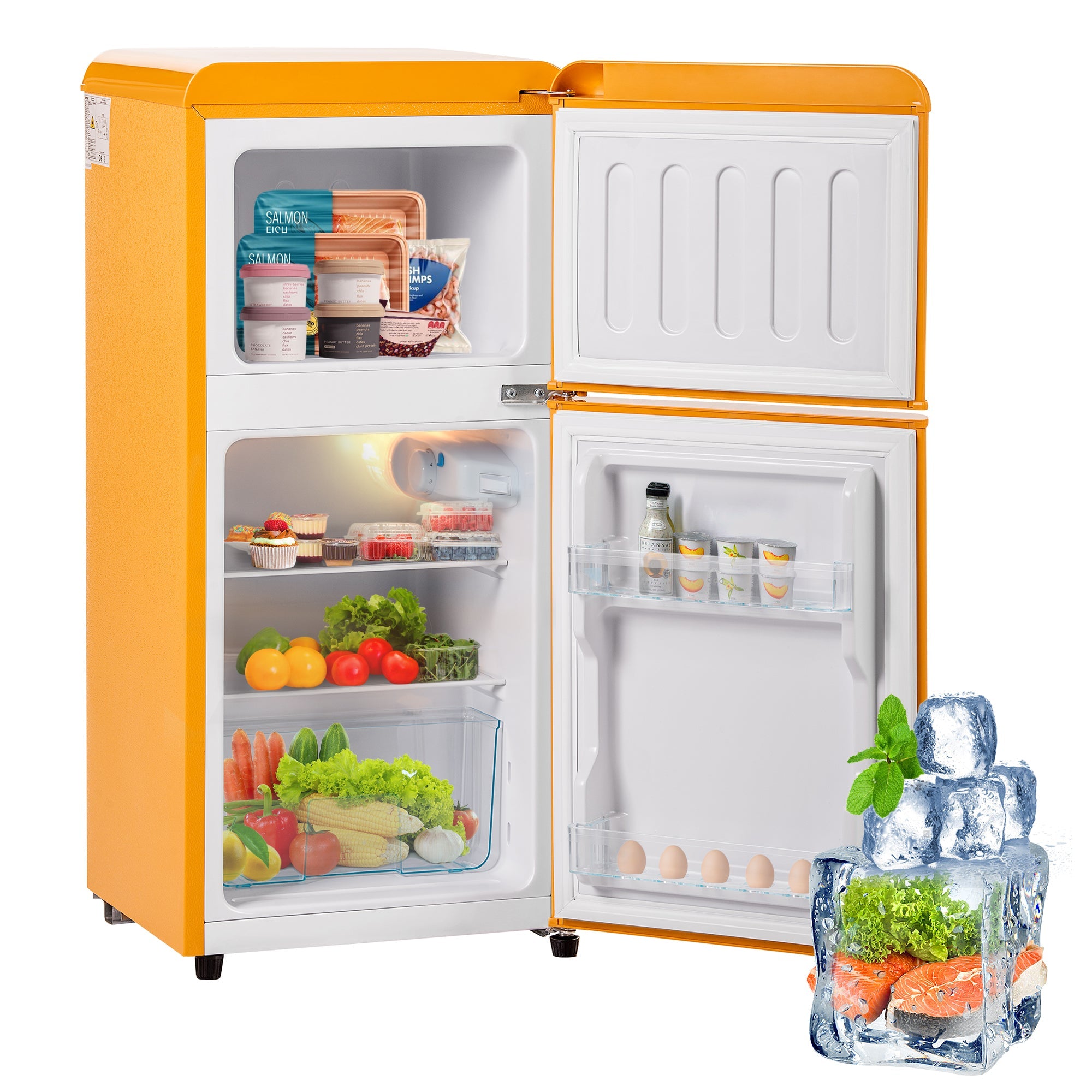 Retro Refrigerator, Freezer Combination, 86.8cm High, 60L Total Volume, Two-Door, E Energy Class