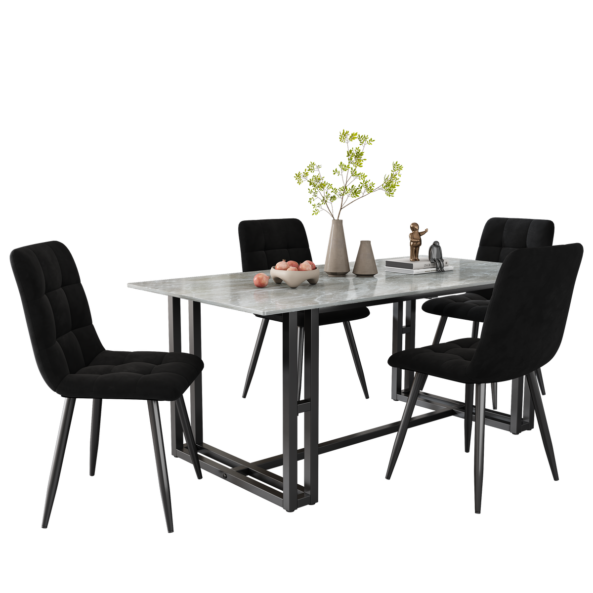 Dining Chair Set (4 pcs) Upholstered Designer Velvet Seat Metal Frame Black