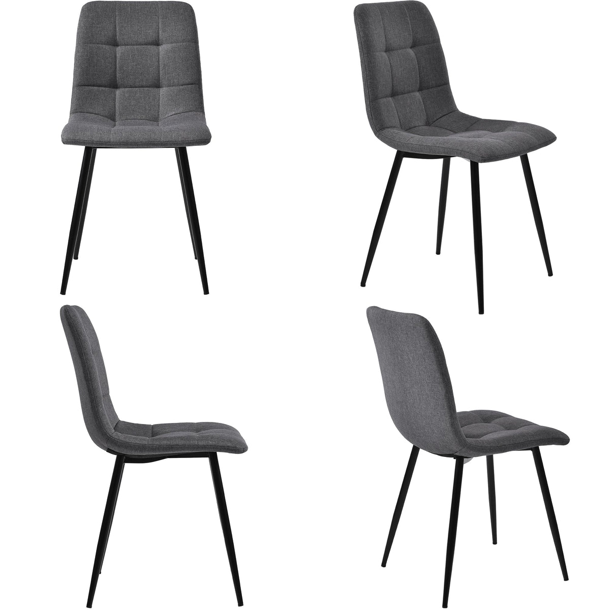 5-Piece Dining Set 117cm Rectangular Table 4 Dark Grey Linen Chairs Gold Legs