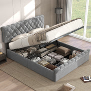 Upholstered Double Bed with Hydraulic Storage and Height-Adjustable Headboard, 140x200cm, Grey Velvet