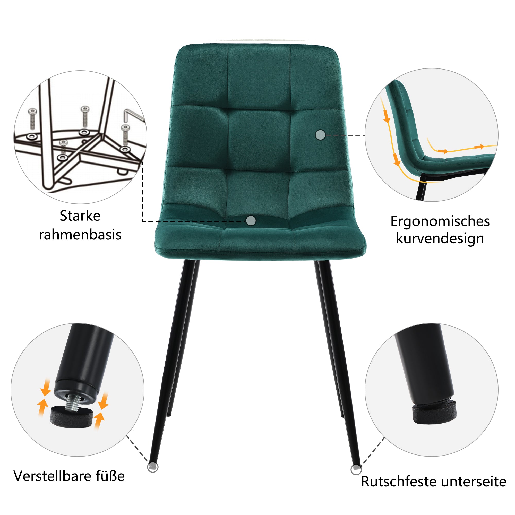 5-Piece Dining Set 117cm Rectangular Kitchen Table & 4 Dark Green Velvet Chairs Black Legs