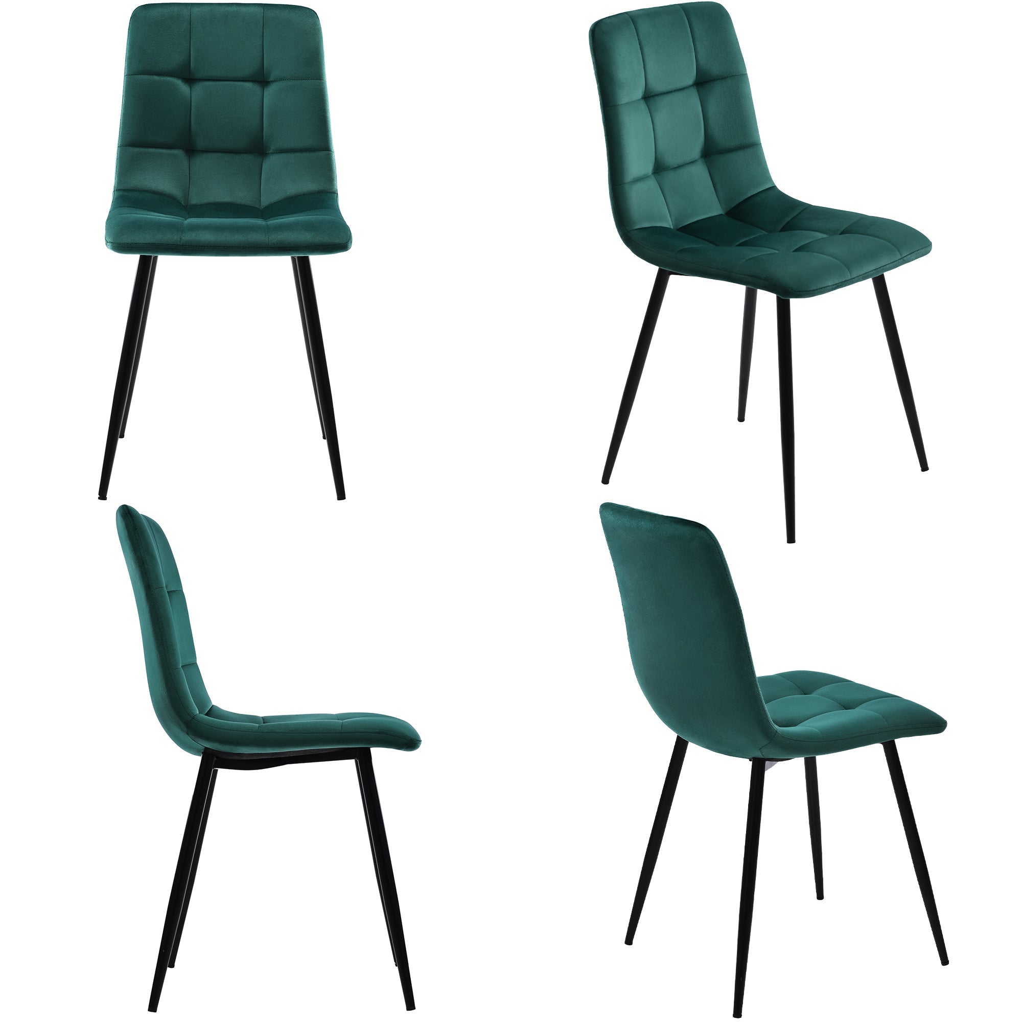 5-Piece Dining Set 117cm Rectangular Kitchen Table & 4 Dark Green Velvet Chairs Black Legs