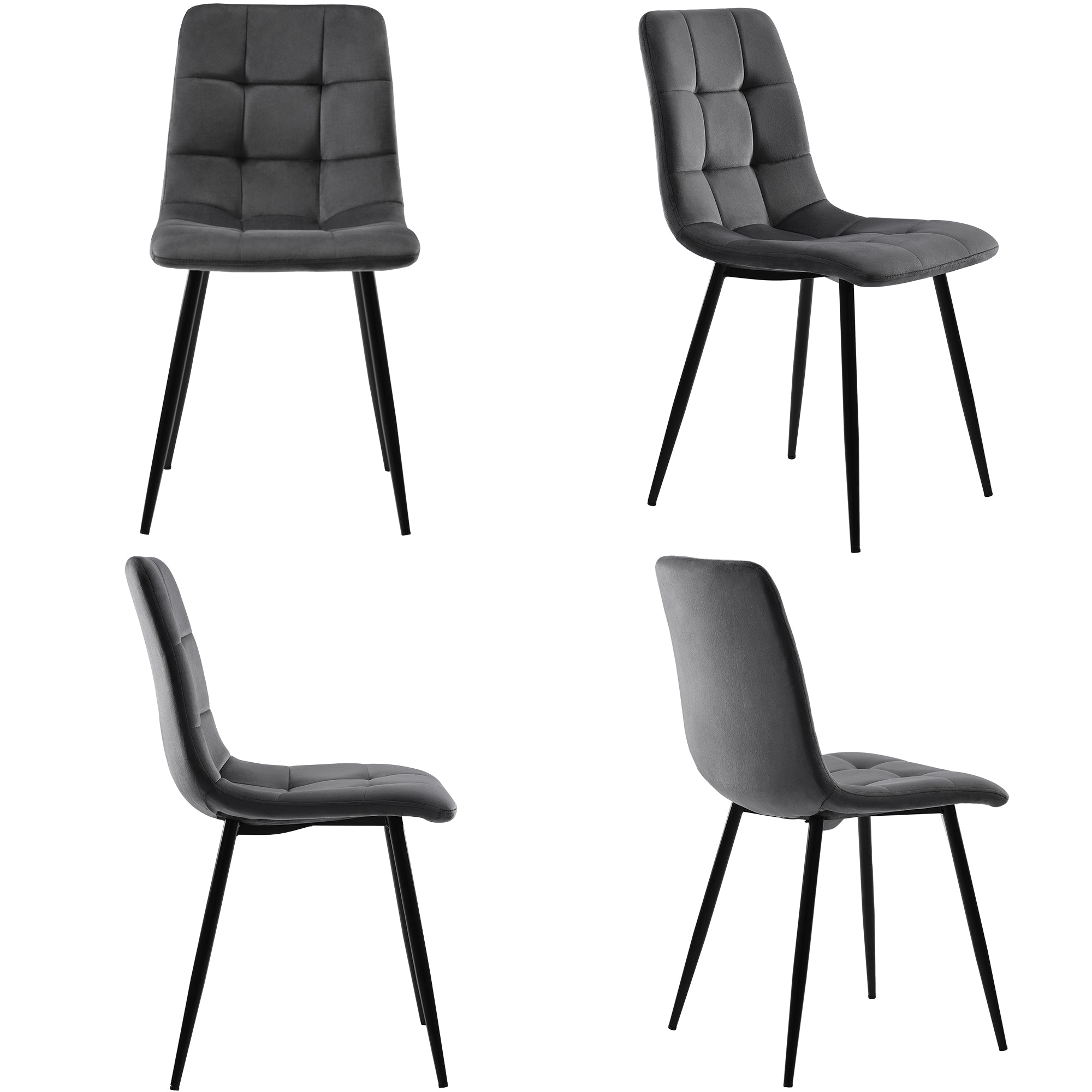 5-Piece Dining Set Rectangular Kitchen Table 117cm Dark Grey Velvet Black