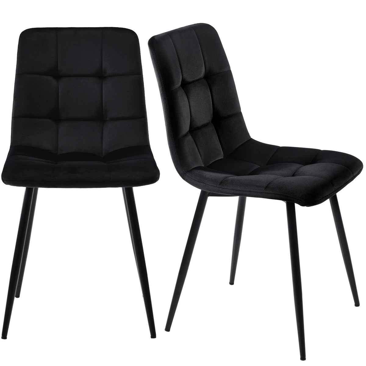 Dining Chair Set (4 pcs) Upholstered Designer Velvet Seat Metal Frame Black