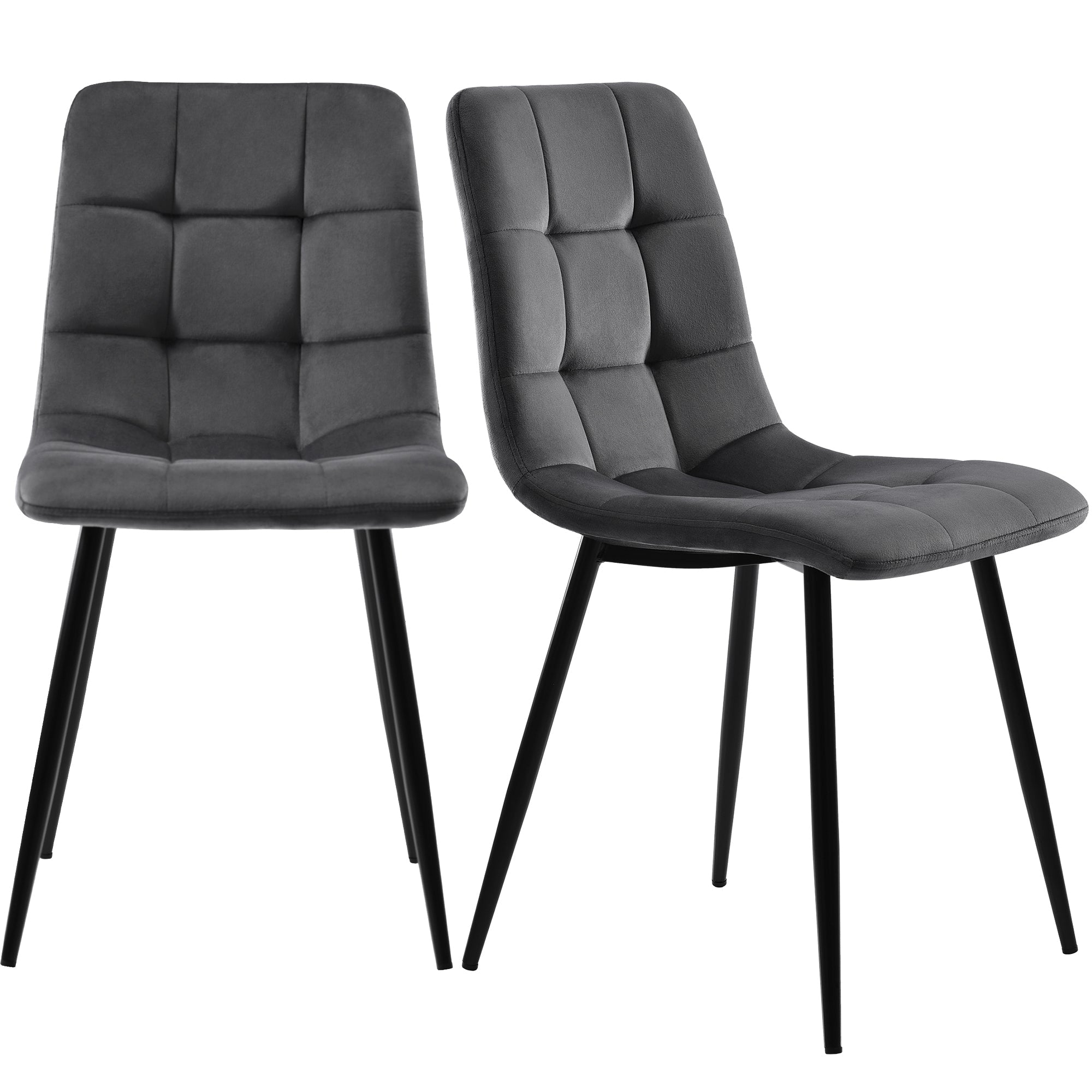 Set of 4 Dining Chairs Upholstered Designer Velvet Seat with Backrest Dark Grey Metal Frame