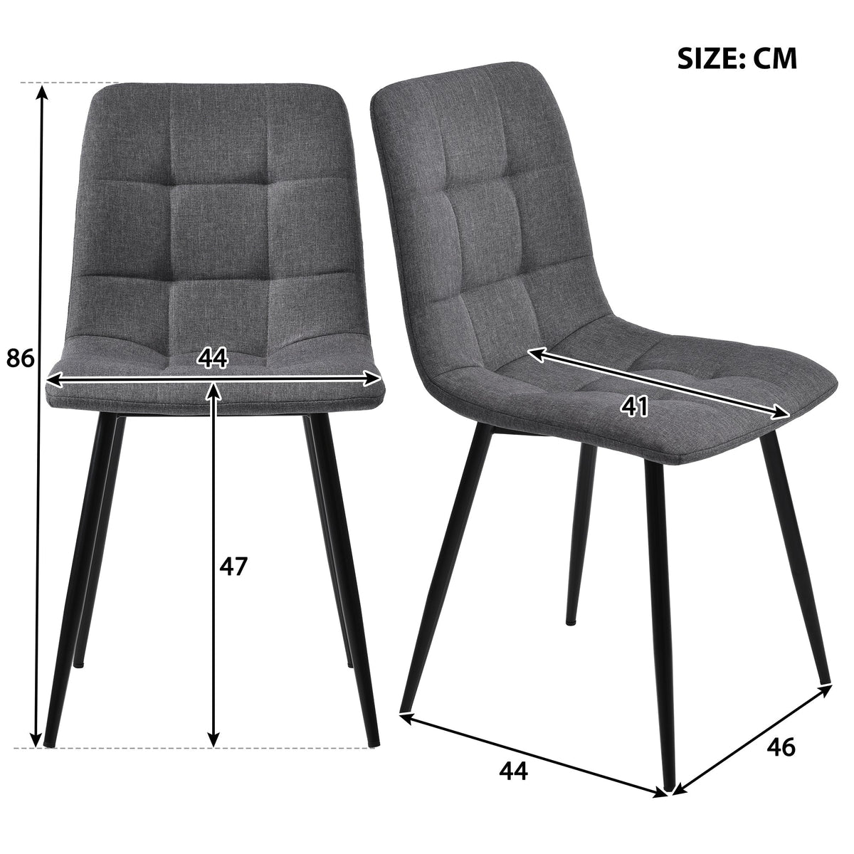 5-Piece Dining Set Rectangular Table 117cm with 4 Modern Chairs Dark Grey Linen Black