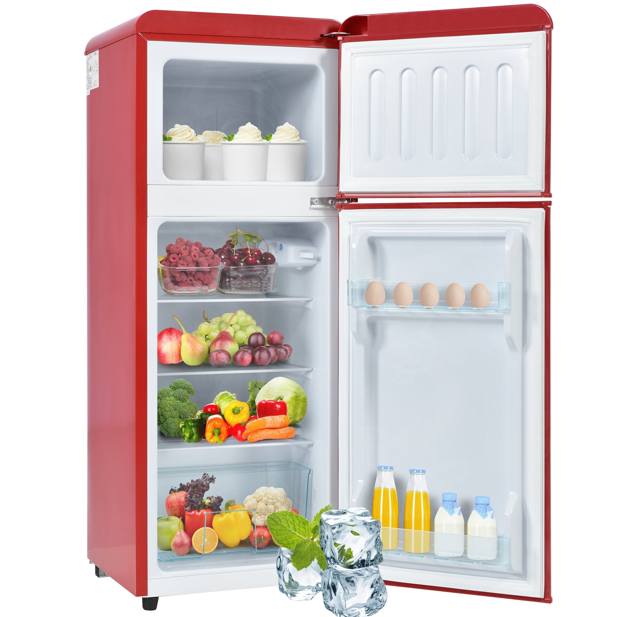 Retro Refrigerator, 105.5cm High, 92L Total, 28L Freezer, Two-Door, Glass Shelves