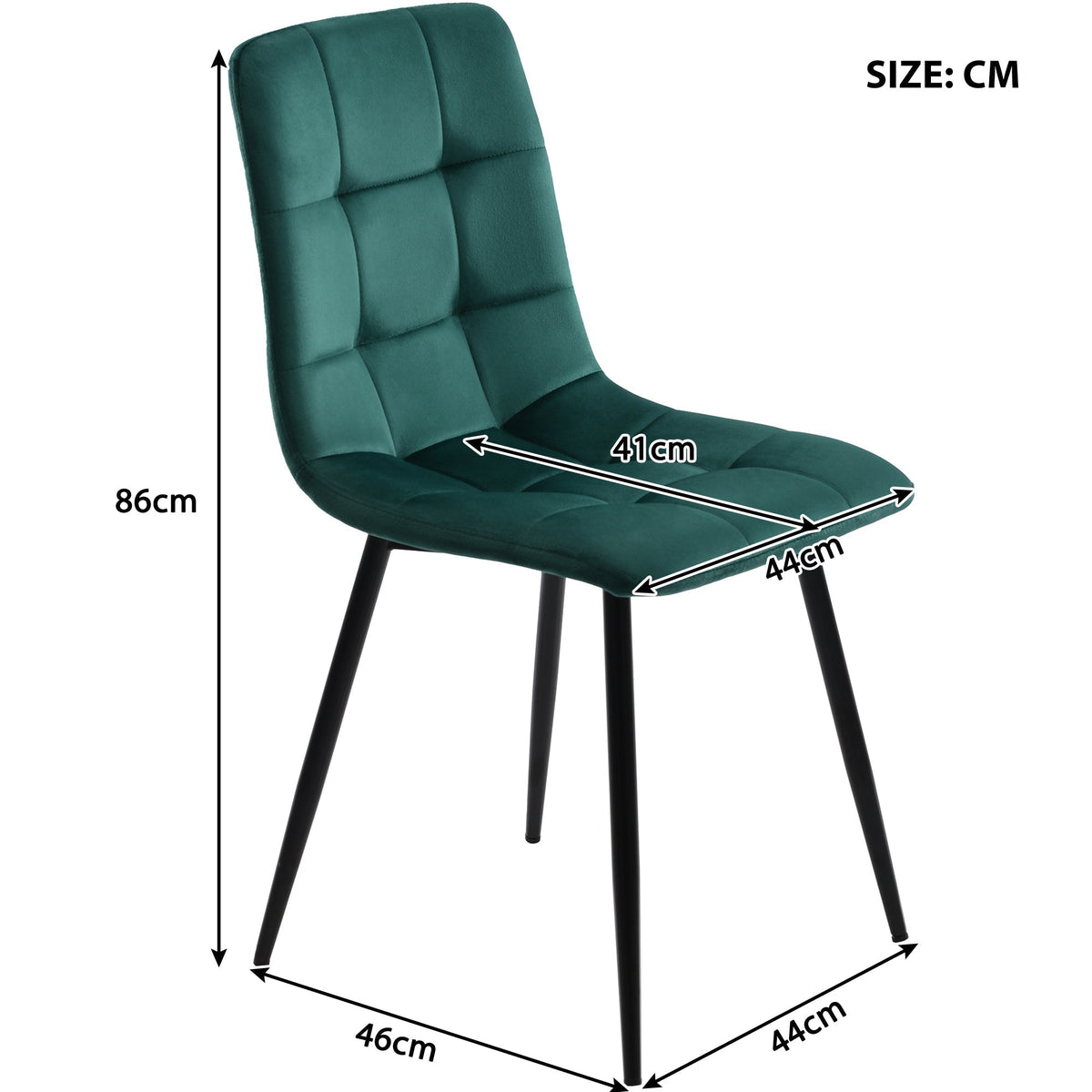 Dining Chair Set of 4 Upholstered Velvet Seat Metal Frame Dark Green