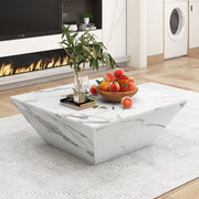 Marbling Veneer (PVC) Coffee Table with 2 Cabinets, White