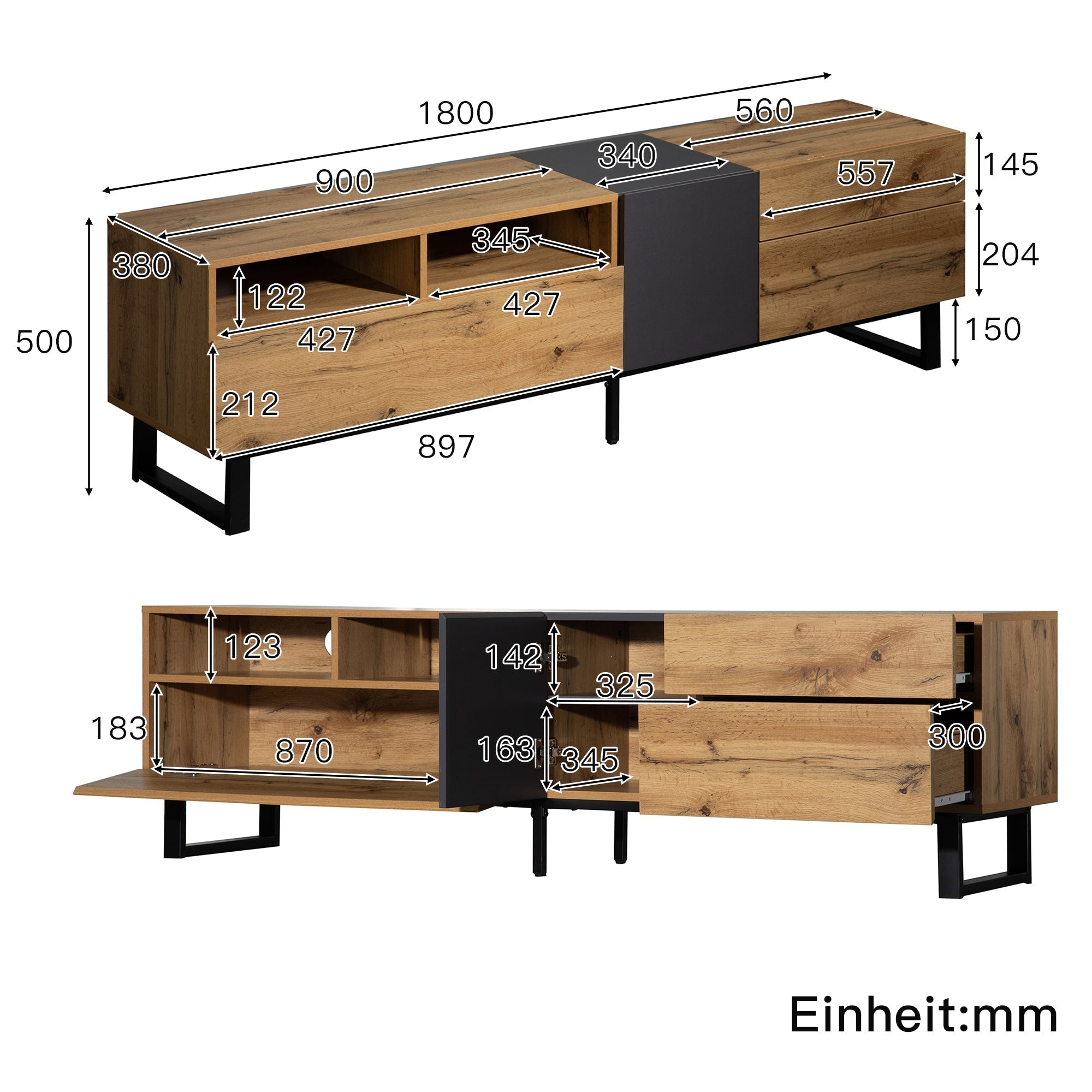 TV Cabinet, Modern Color-Blocking 180cm, Wood Grain