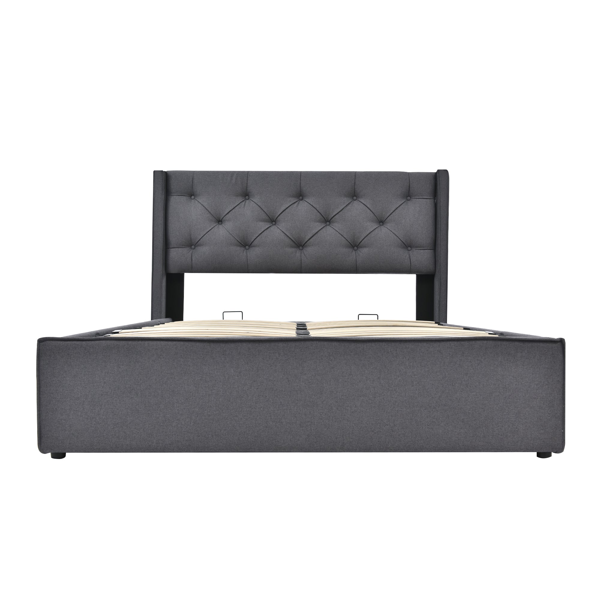 Hydraulic Double Upholstered Bed 160x200cm, Metal Frame with Storage, Gray Cotton
