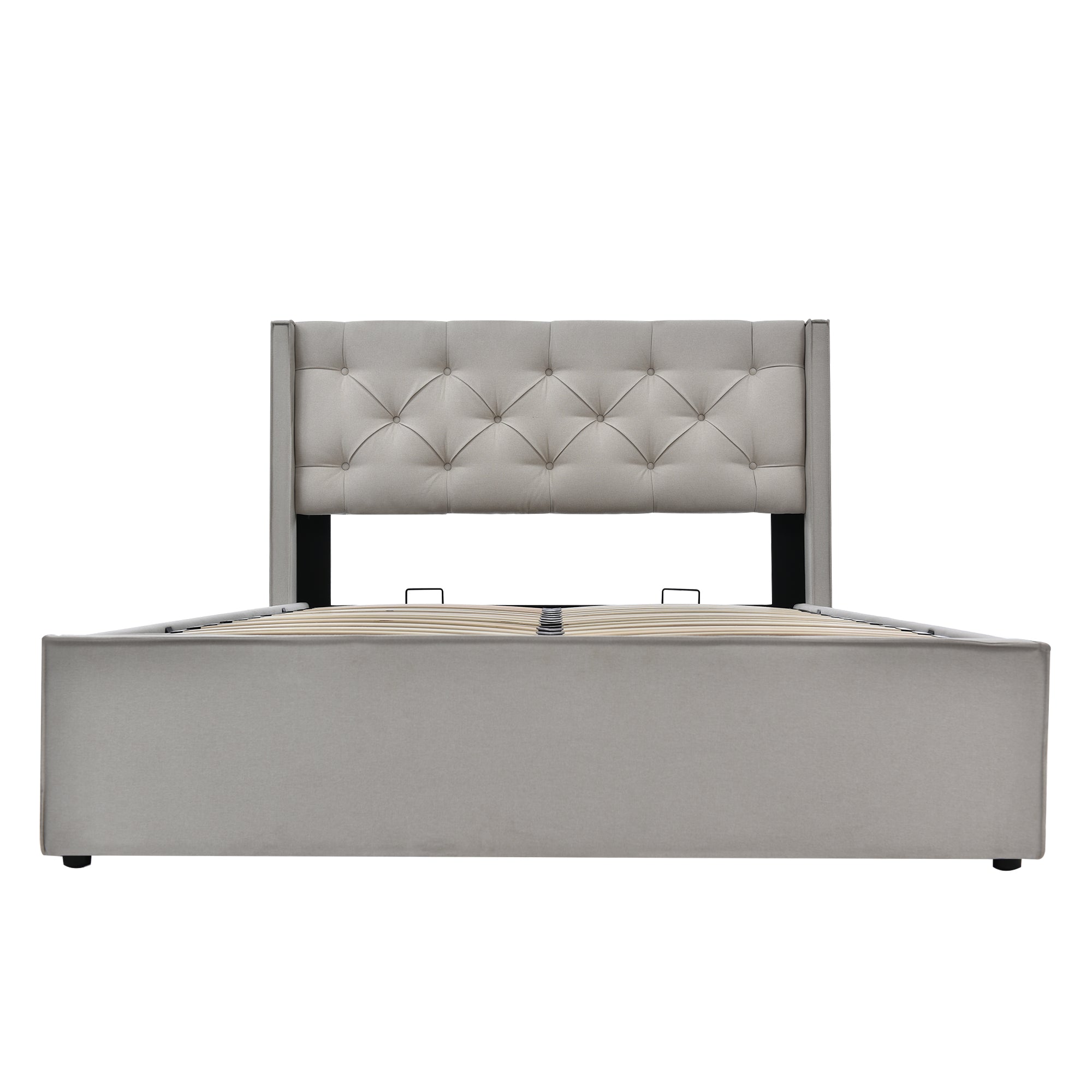 Upholstered Bed, Hydraulic Double with Storage, Light Grey Cotton