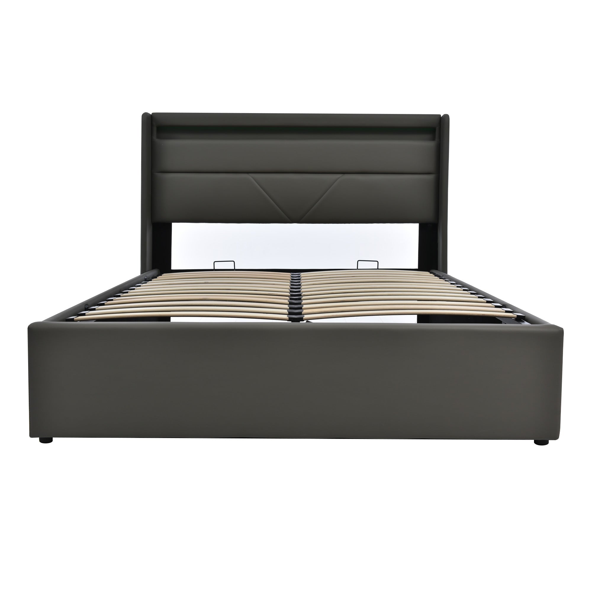 Hydraulic Storage Bed, 140x200cm Upholstered with LED, Grey