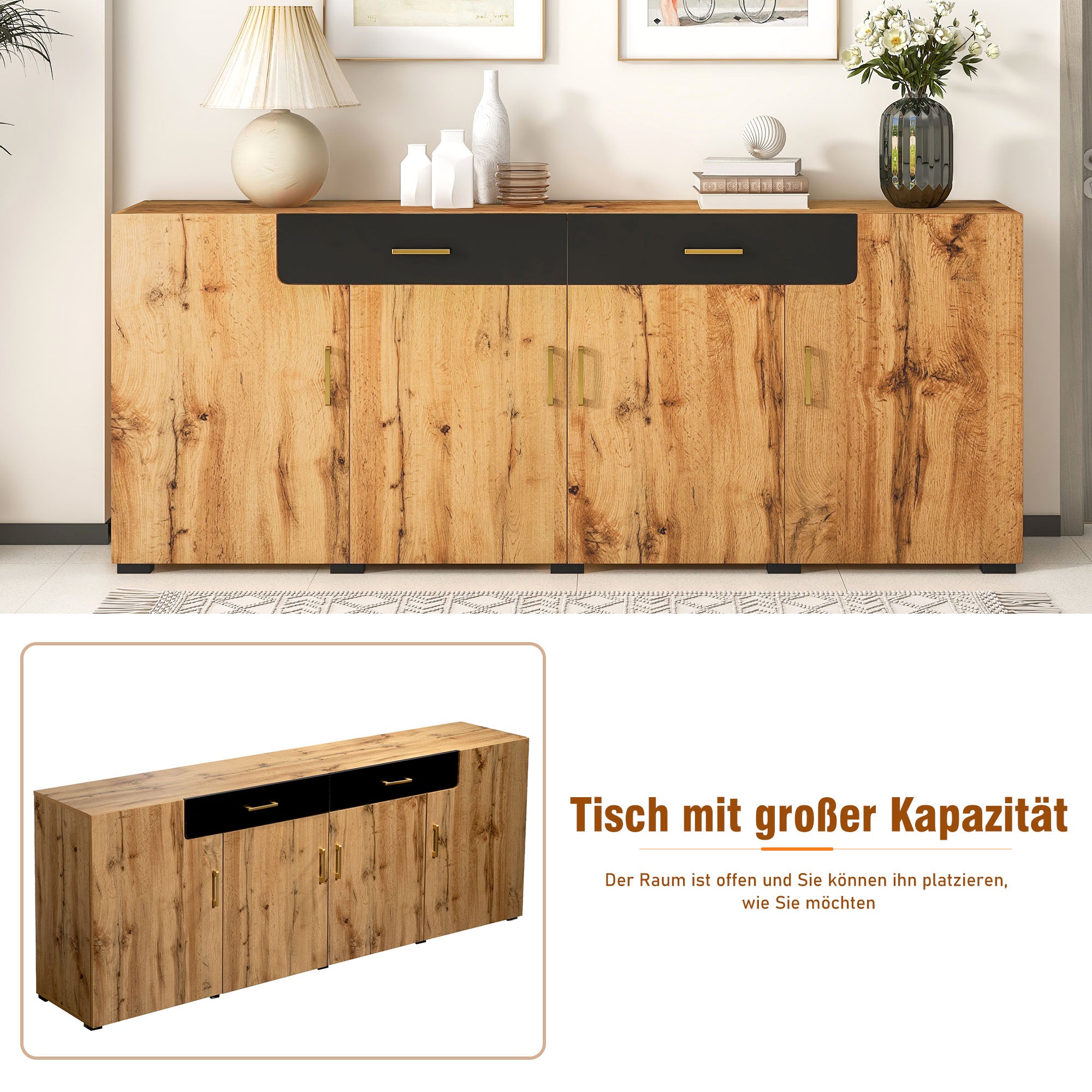 Sideboard Cabinet Storage 4 Doors 2 Drawers 208cm Buffet, Kitchen
