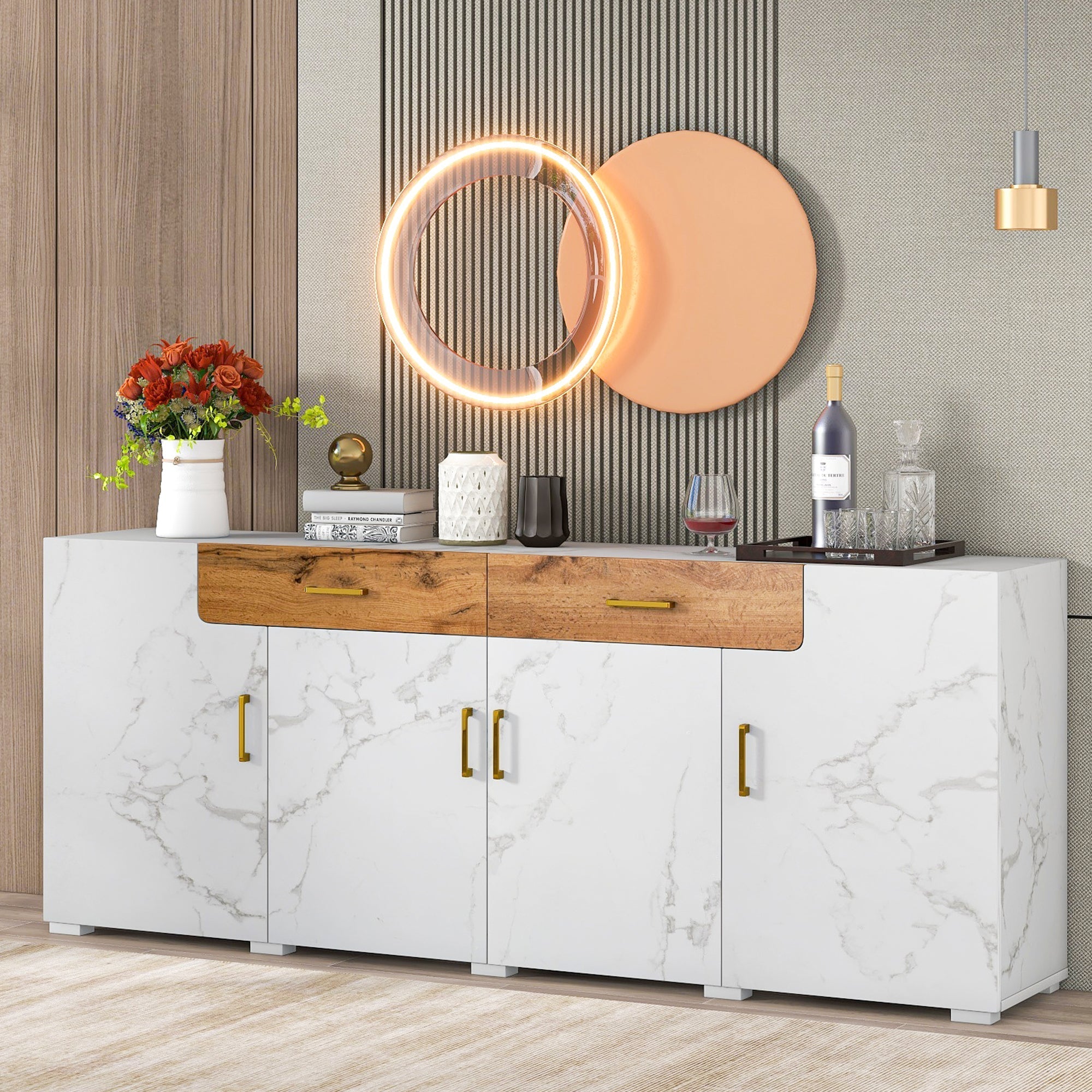 Sideboard Storage Cabinet 208 cm 4 Doors 2 Drawers, Kitchen/Buffet