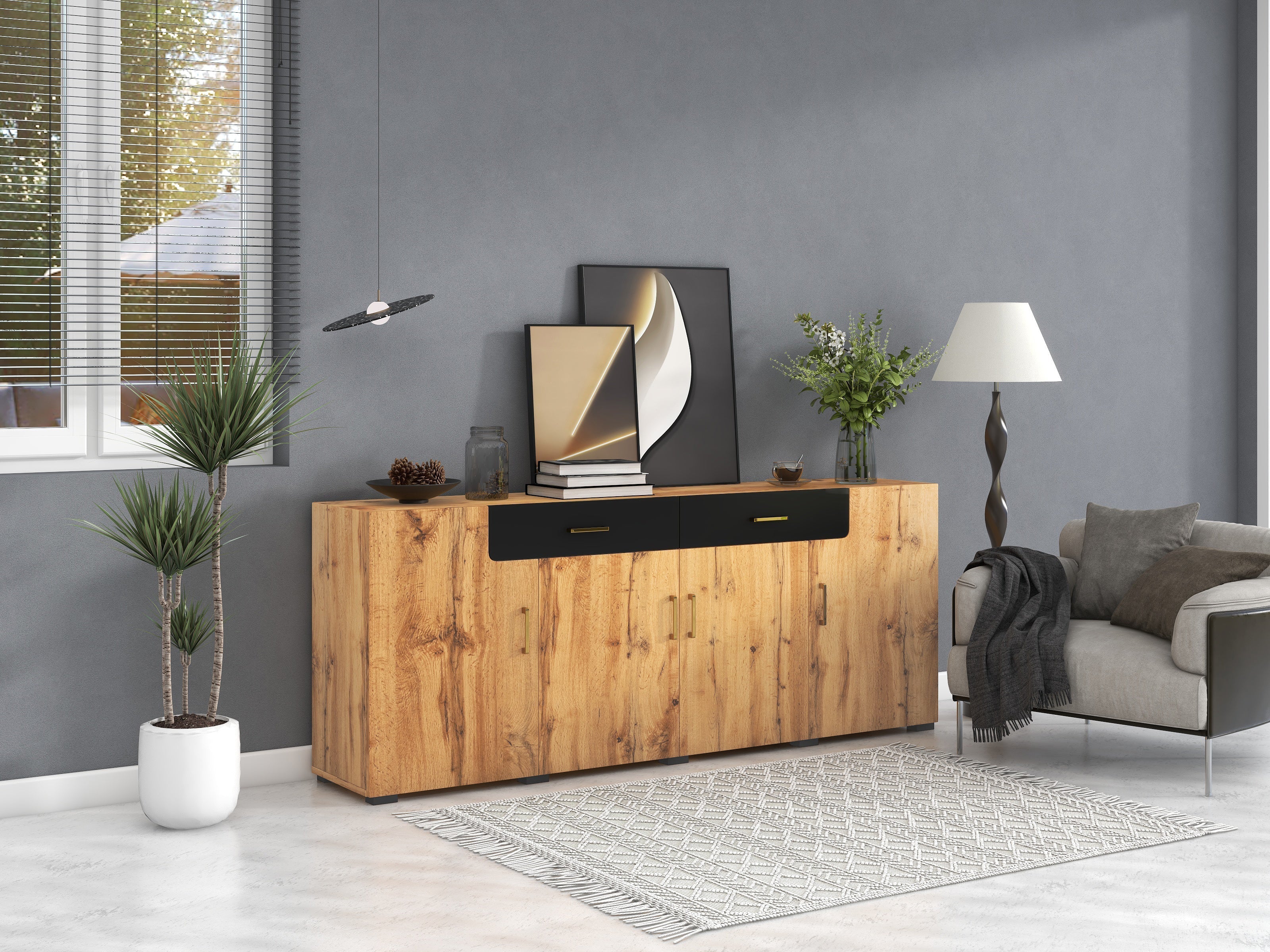 Sideboard Cabinet Storage 4 Doors 2 Drawers 208cm Buffet, Kitchen