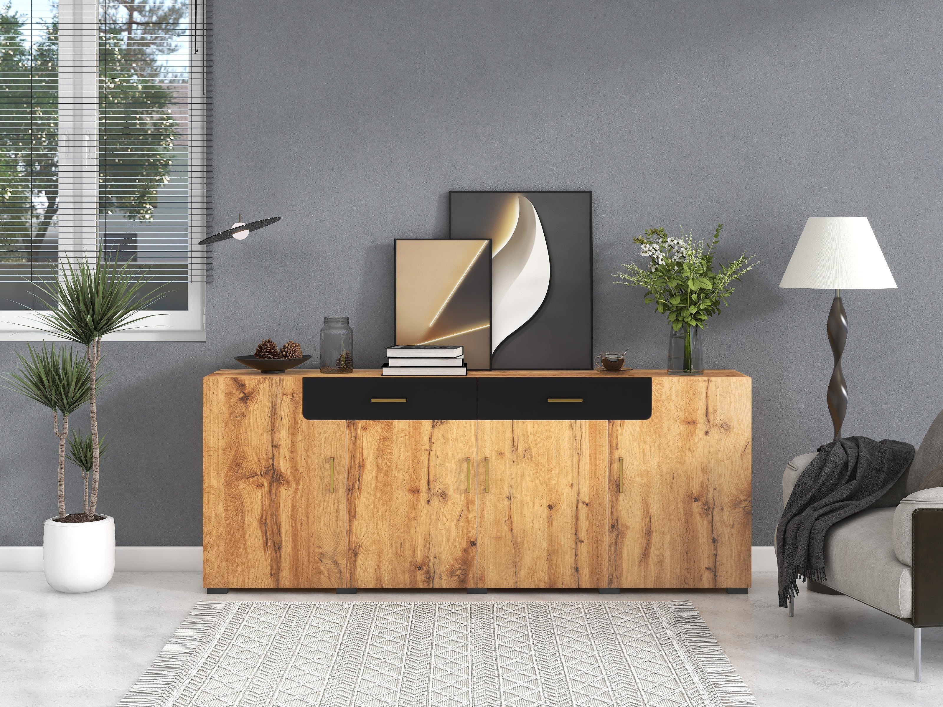 Sideboard Cabinet Storage 4 Doors 2 Drawers 208cm Buffet, Kitchen