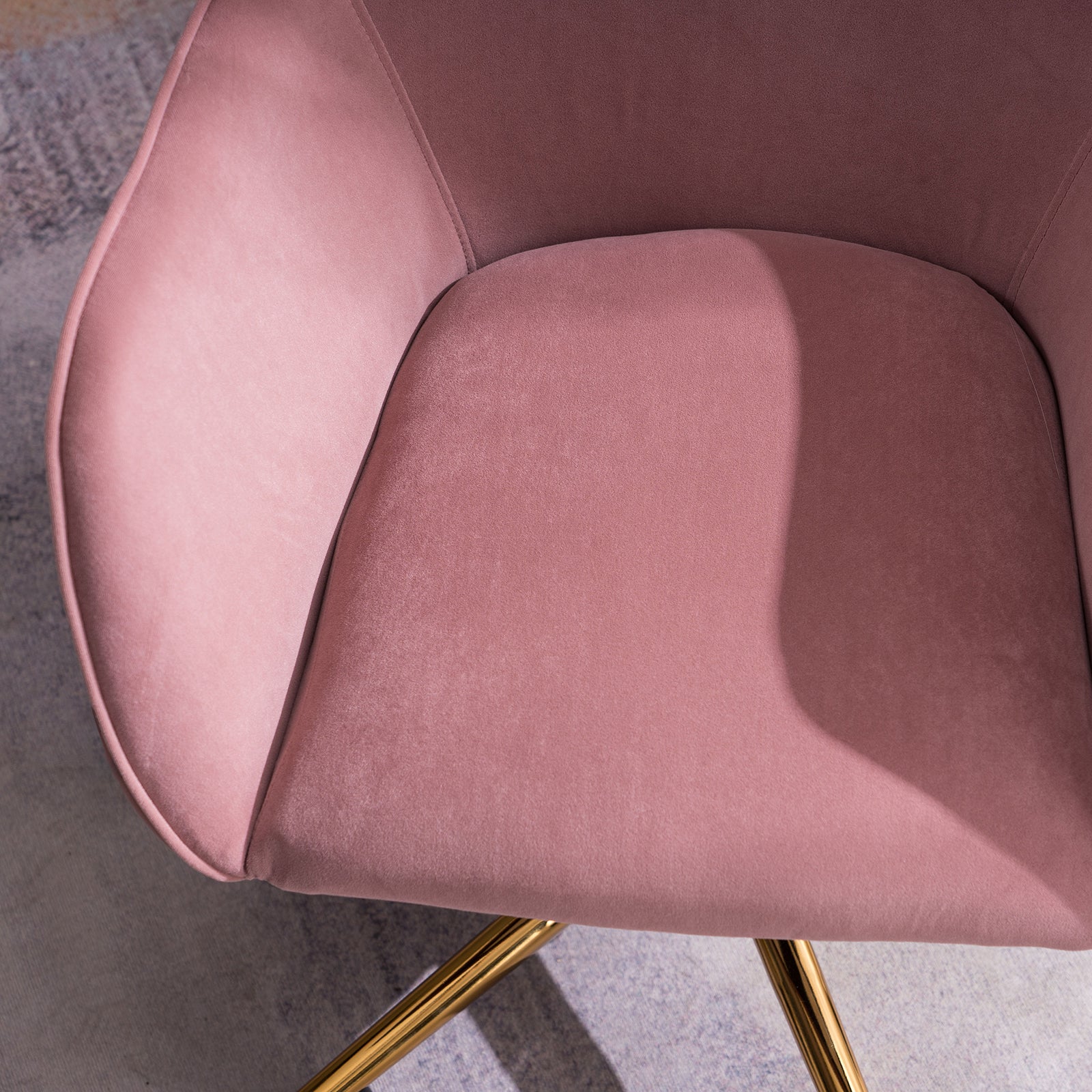 New Velvet Fabric Material Adjustable Height Swivel Home Office Chair For Indoor Office With Gold Legs, Pink