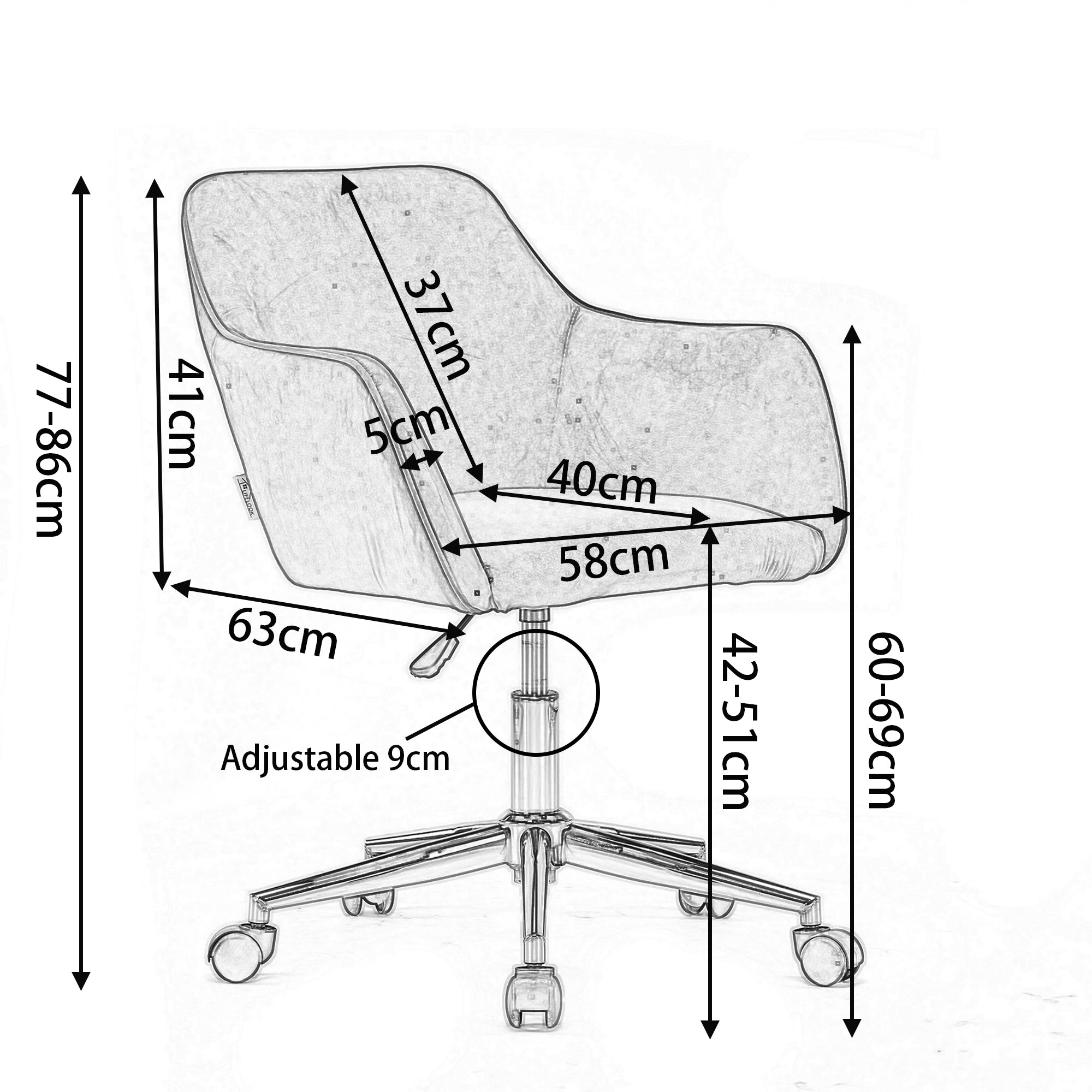 New Velvet Fabric Material Adjustable Height Swivel Home Office Chair For Indoor Office With Gold Legs, Pink