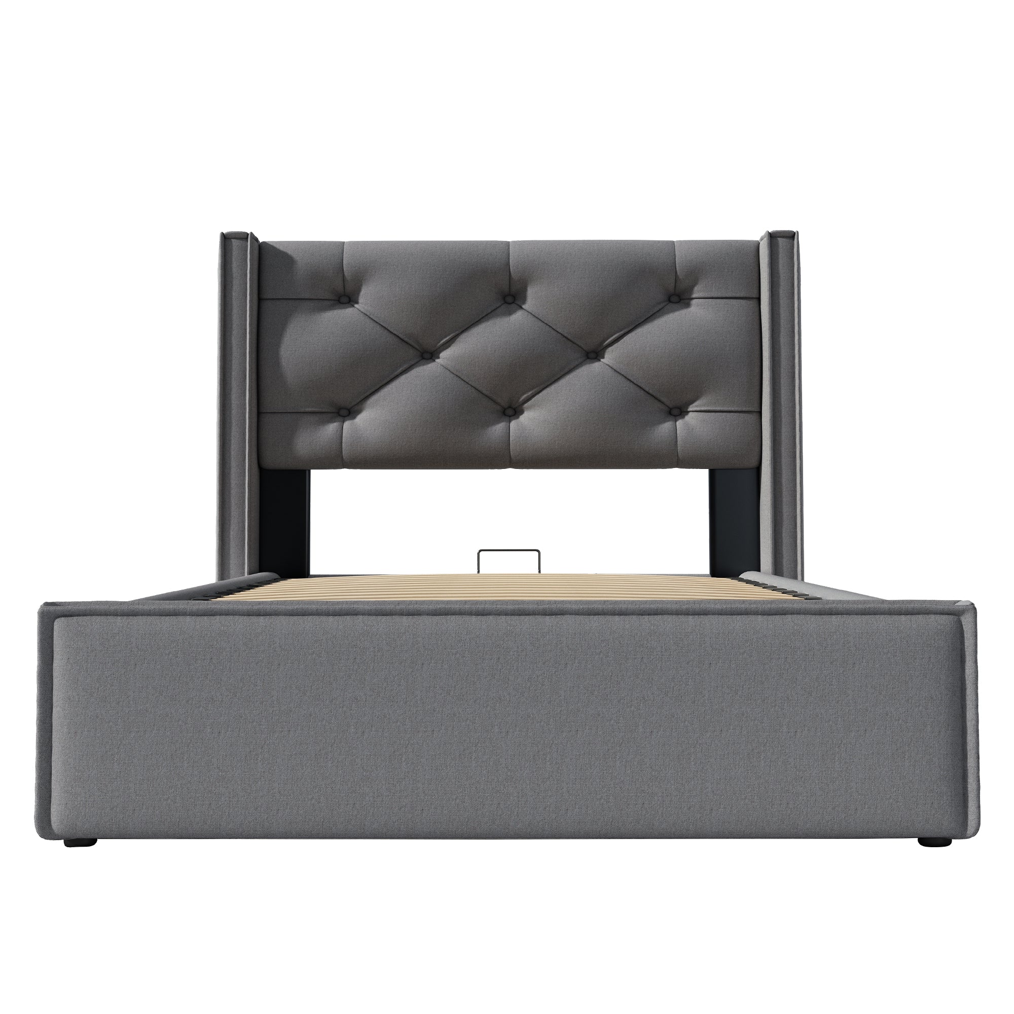 Hydraulic Bed, Single Upholstered 90x200cm, Storage, Gray Cotton