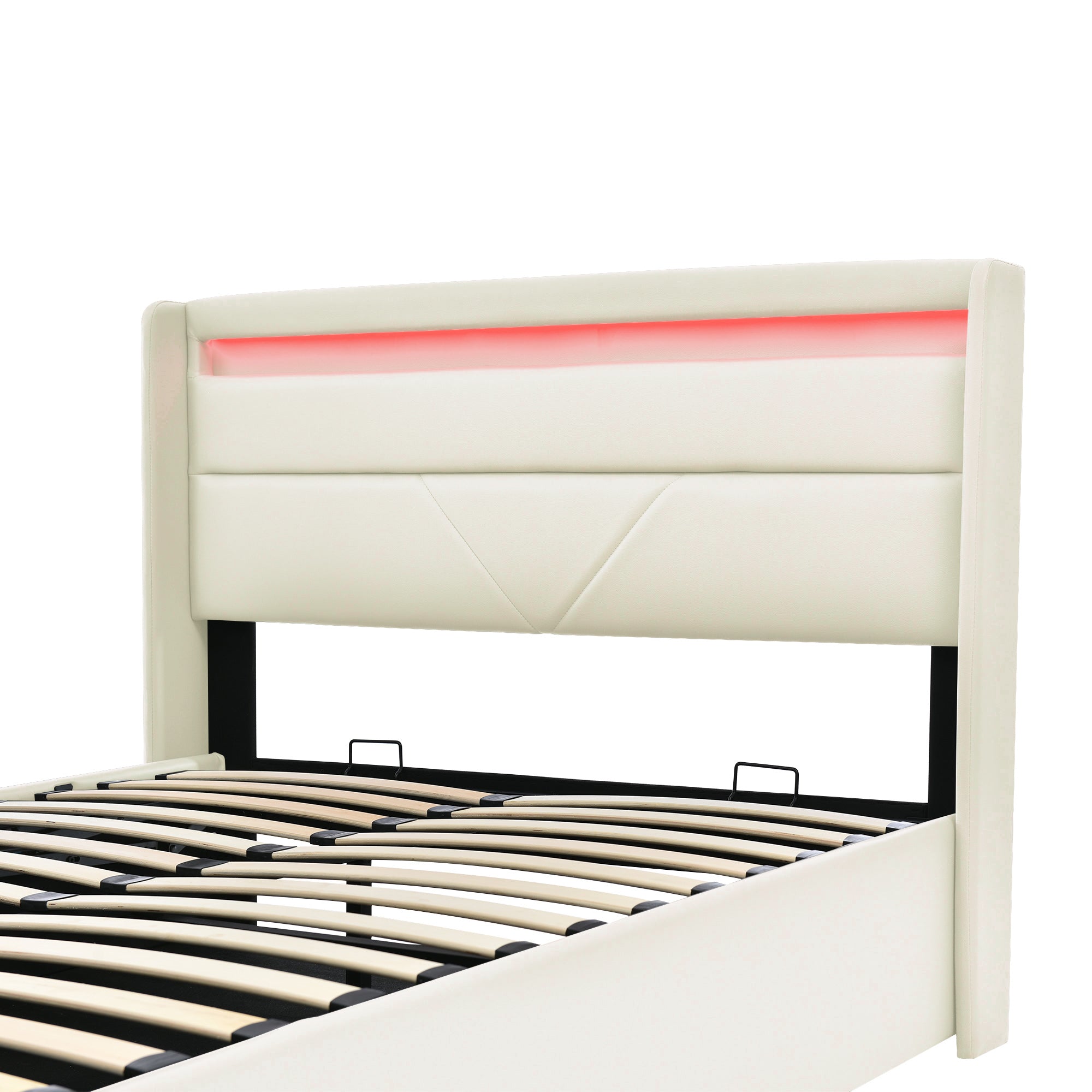 Hydraulic Storage Bed, 140x200cm Functional with LED Strip, White