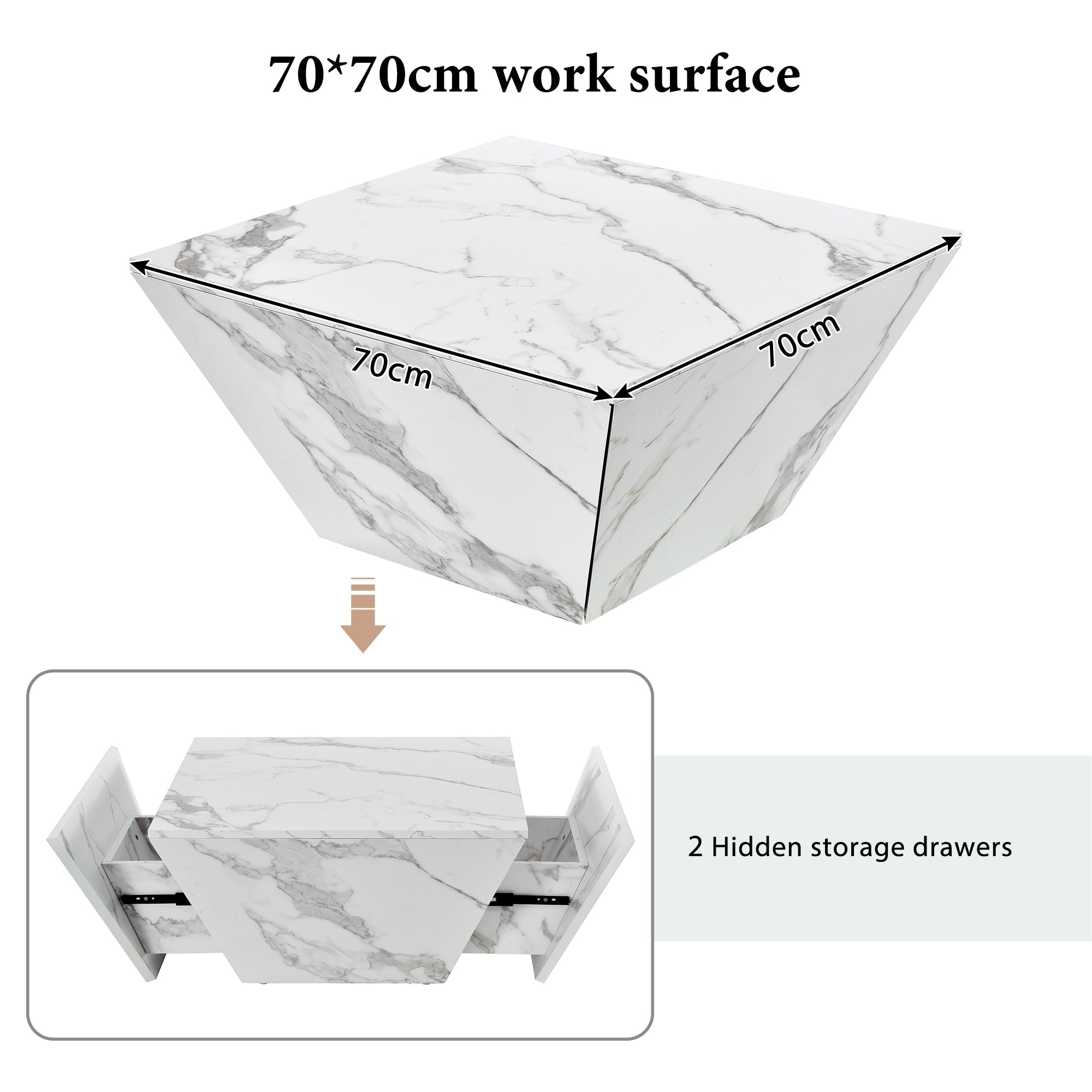 Marbling Veneer (PVC) Coffee Table with 2 Cabinets, White