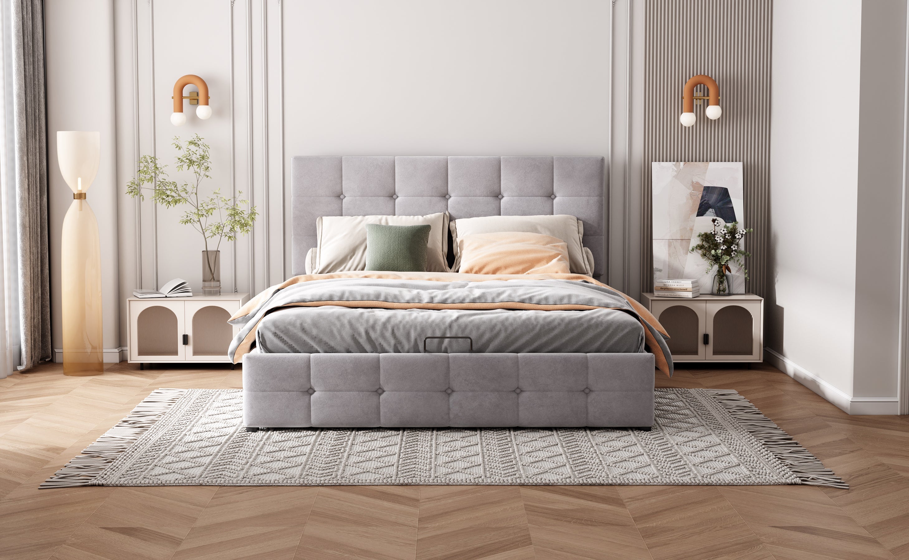 Upholstered Bed with Hydraulic Lift and Storage, Velvet Space-Saving Design, Multi-color