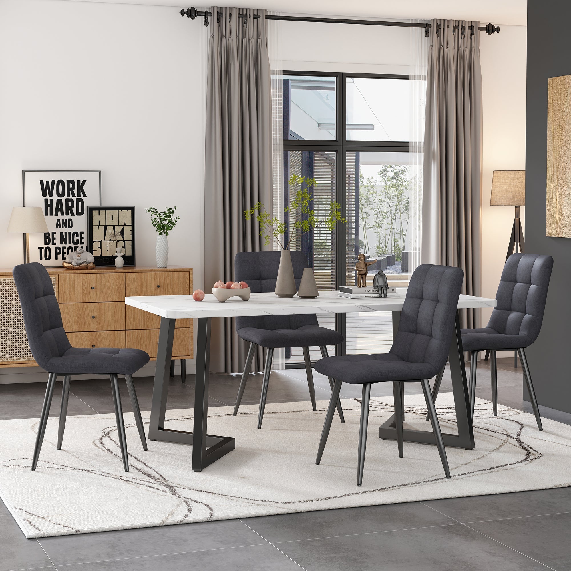 117cm Dining Table with Chairs Set, Rectangular Modern Kitchen