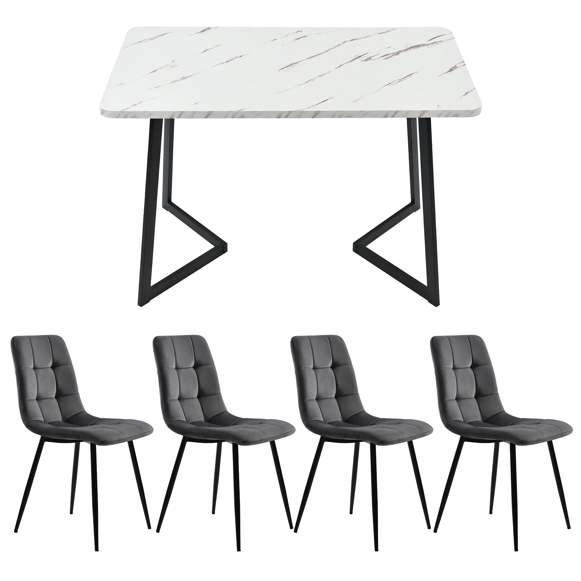 5-Piece Dining Set Rectangular Kitchen Table 117cm Dark Grey Velvet Black