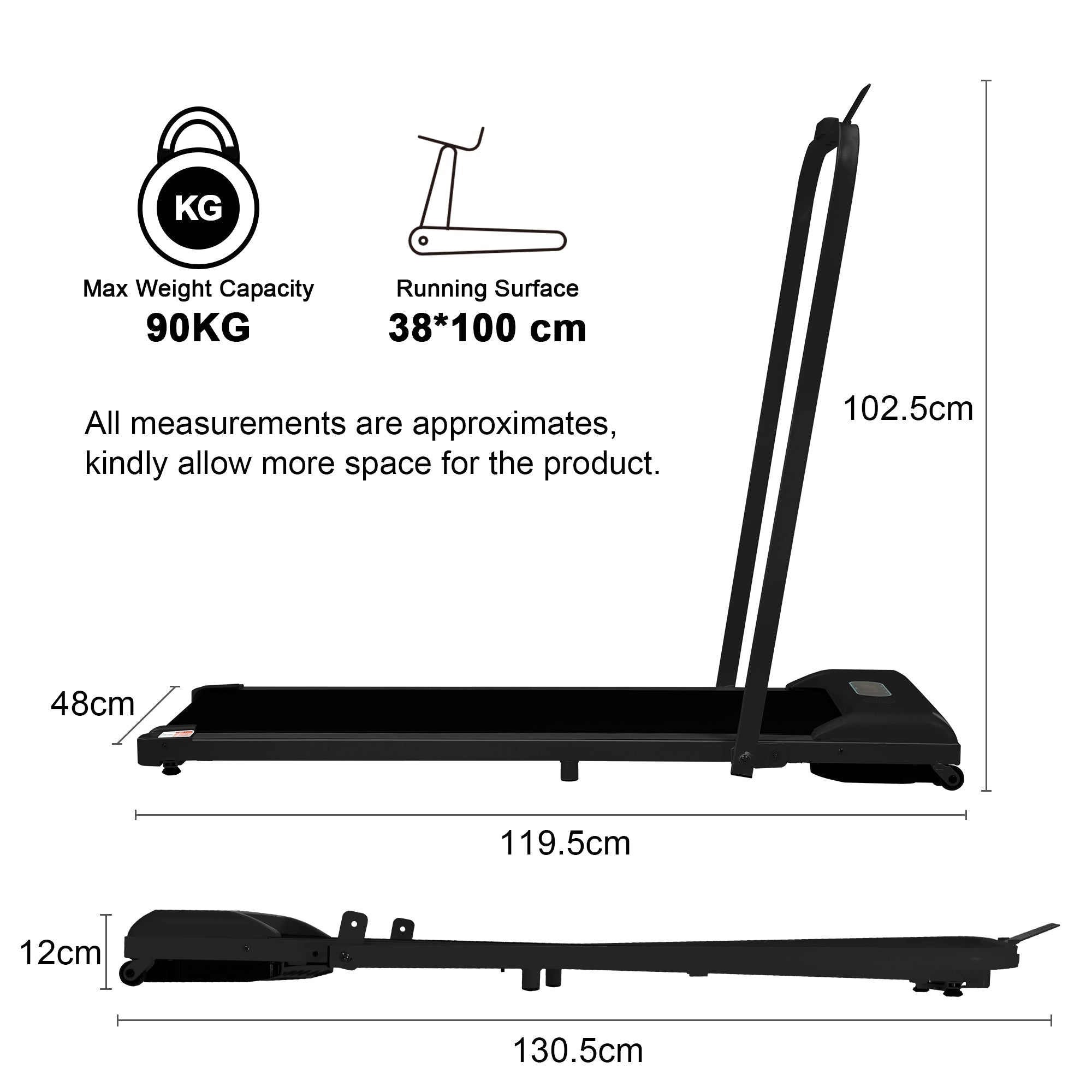 Folding Treadmill for Home Office Use,Under Desk Treadmill,1-6KM/H, Portable Walking Running Machine with Bluetooth Speaker, Remote Control, LCD Display, Phone Holder
