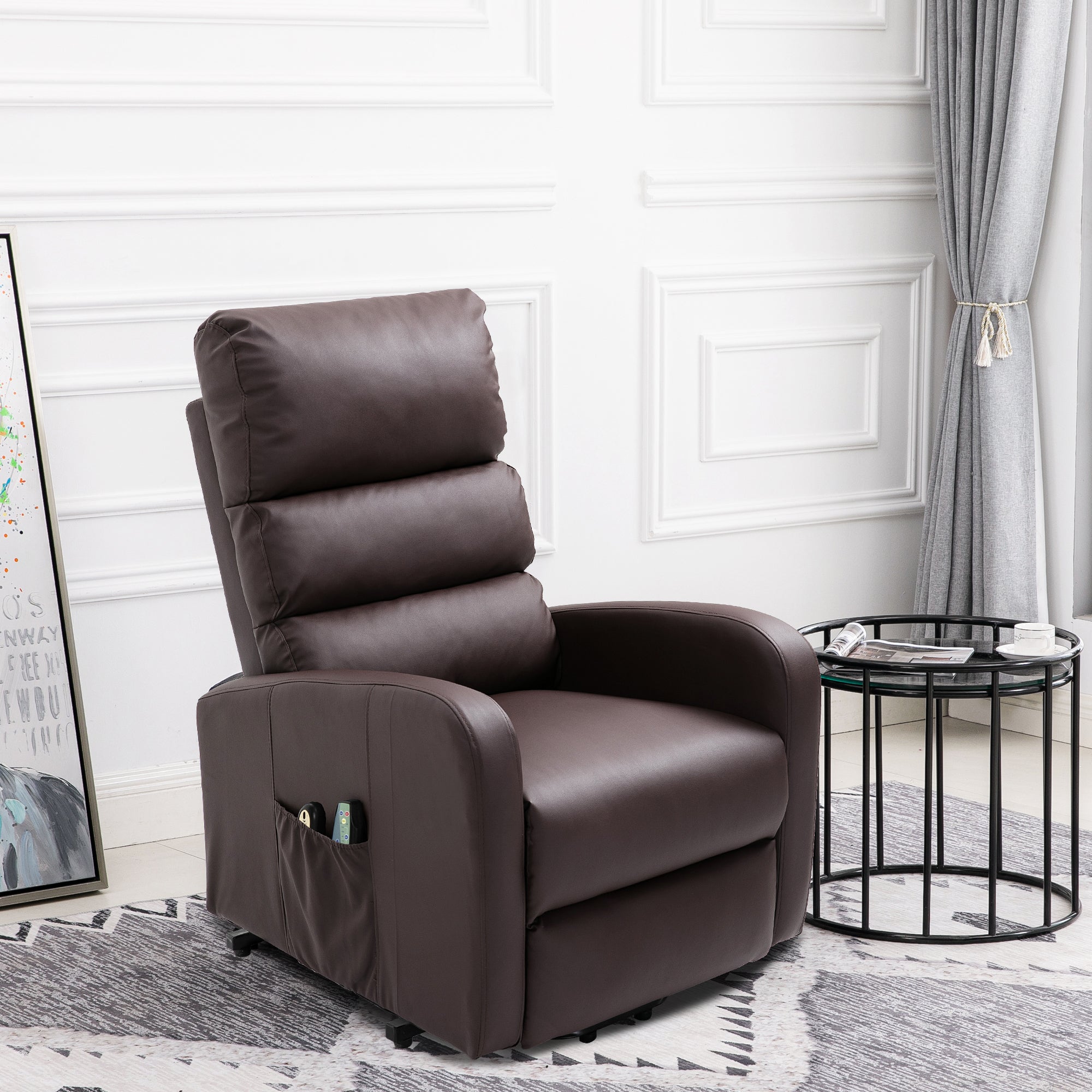 Power Massage Lift Recliner Chair, Heat, Vibration, Remote Control, PU Leather Brown
