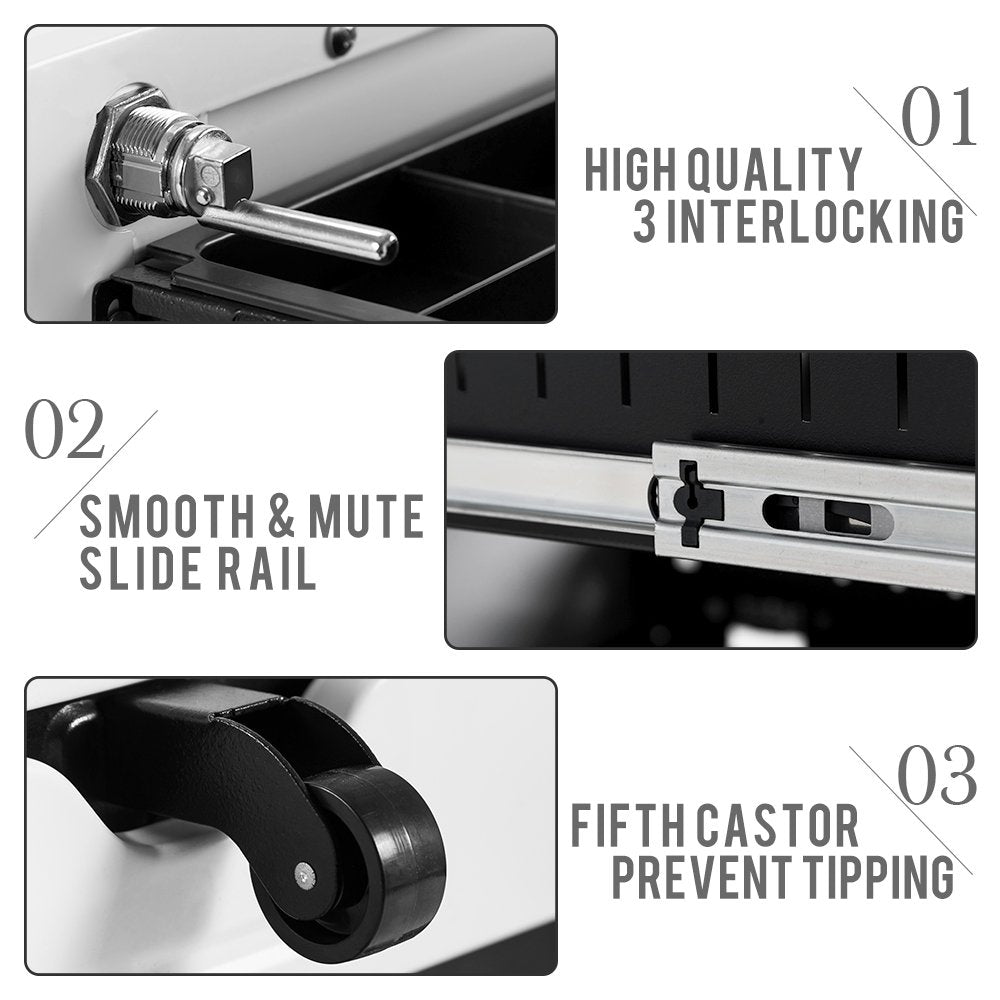 Mobile File Cabinet 3 Drawers 5 Wheels Lockable Storage for A4 Metal Solid Pedestal with Keys - Clearance