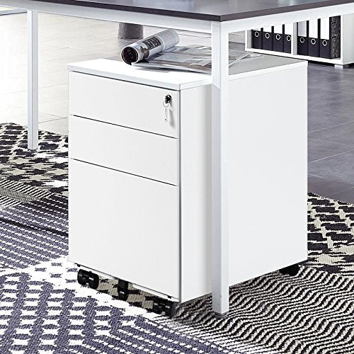 Mobile File Cabinet 3 Drawers 5 Wheels Lockable Storage for A4 Metal Solid Pedestal with Keys - Clearance