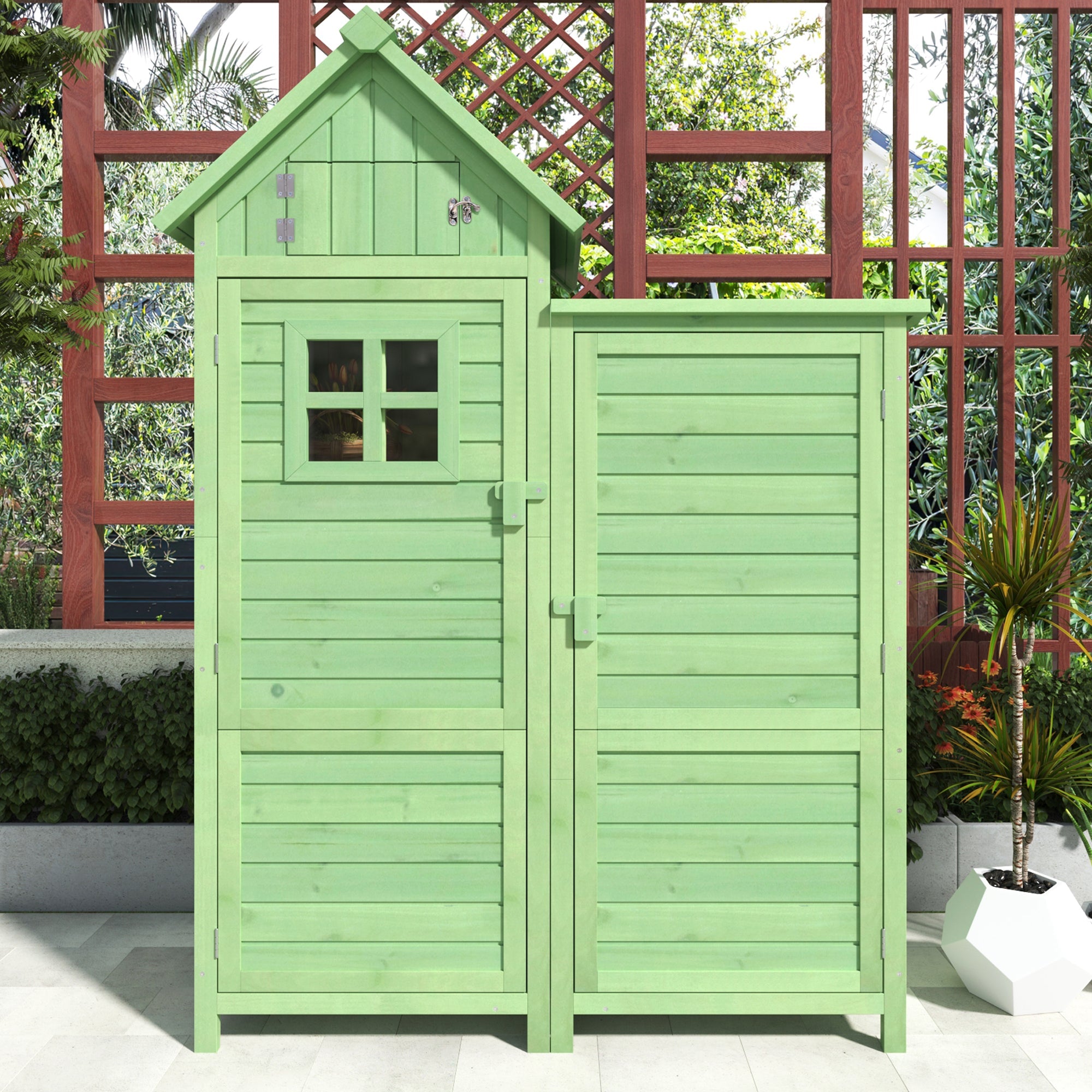 Wooden Garden Shed Tool Storage Cabinet Weatherproof 118x54x173cm Green