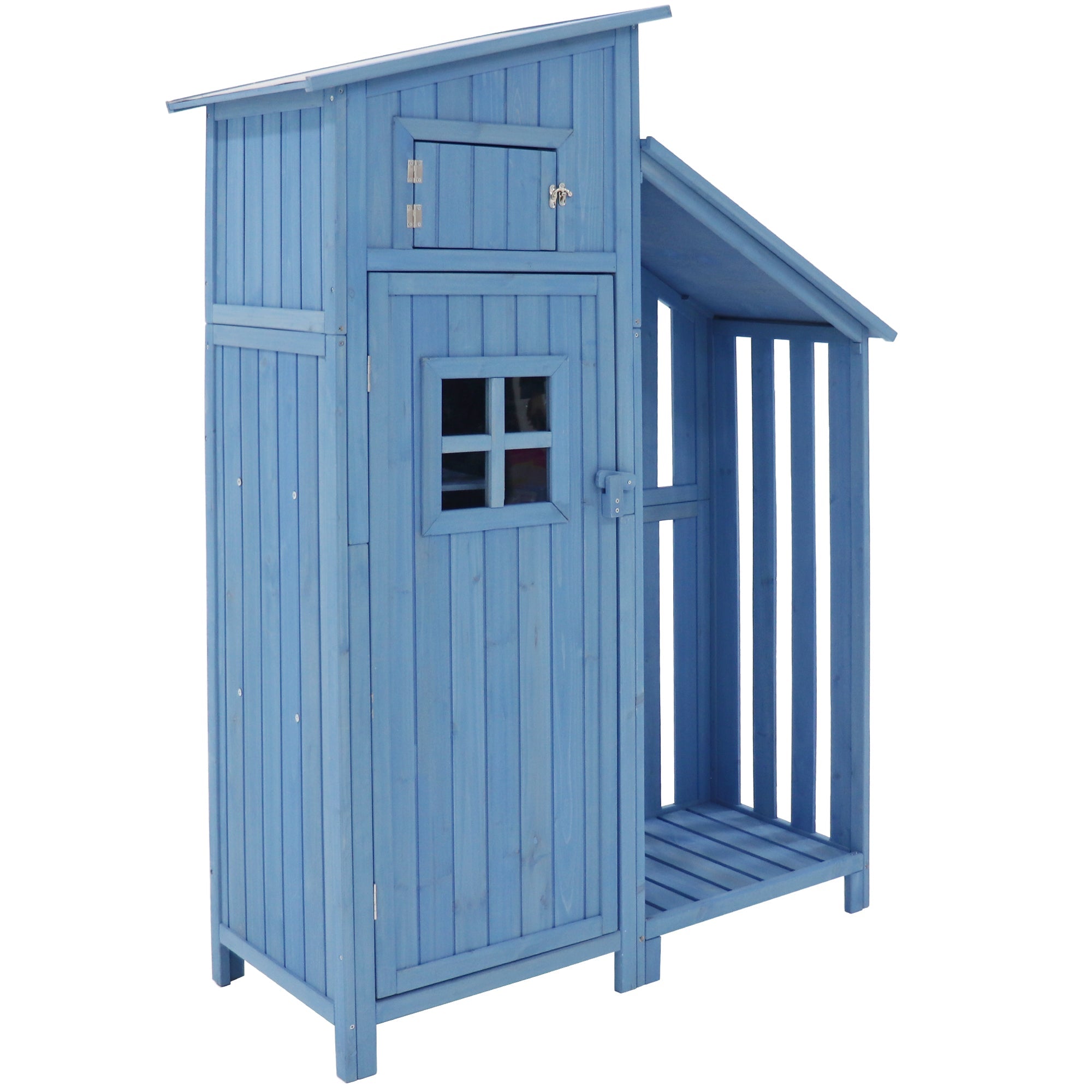 Garden Shed Tool Storage Cabinet 124x46x174 cm for Small Gardens Blue Wood
