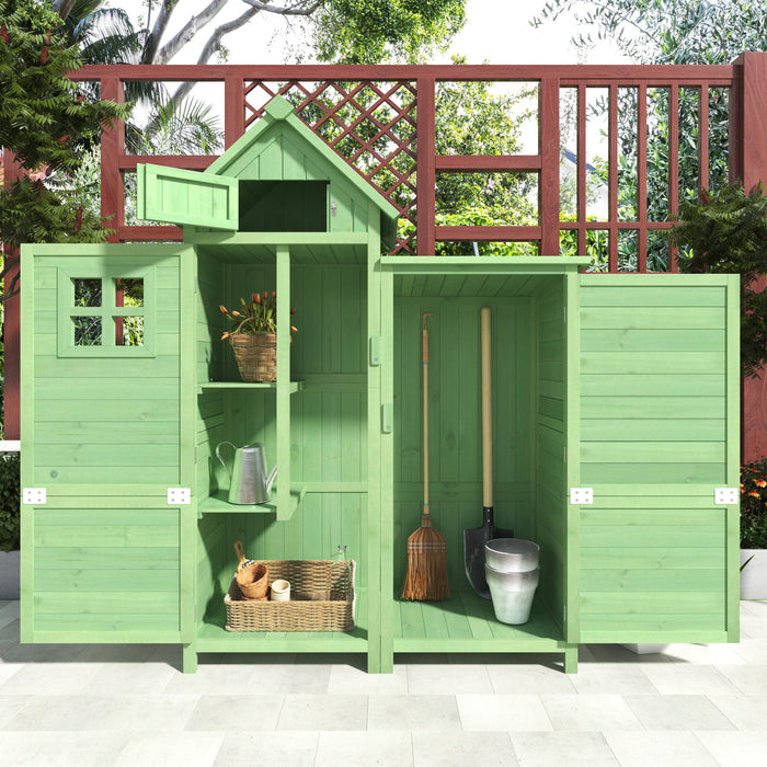 Wooden Garden Shed Tool Storage Cabinet Weatherproof 118x54x173cm Green