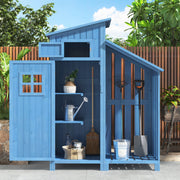 Garden Shed Tool Storage Cabinet 124x46x174 cm for Small Gardens Blue Wood