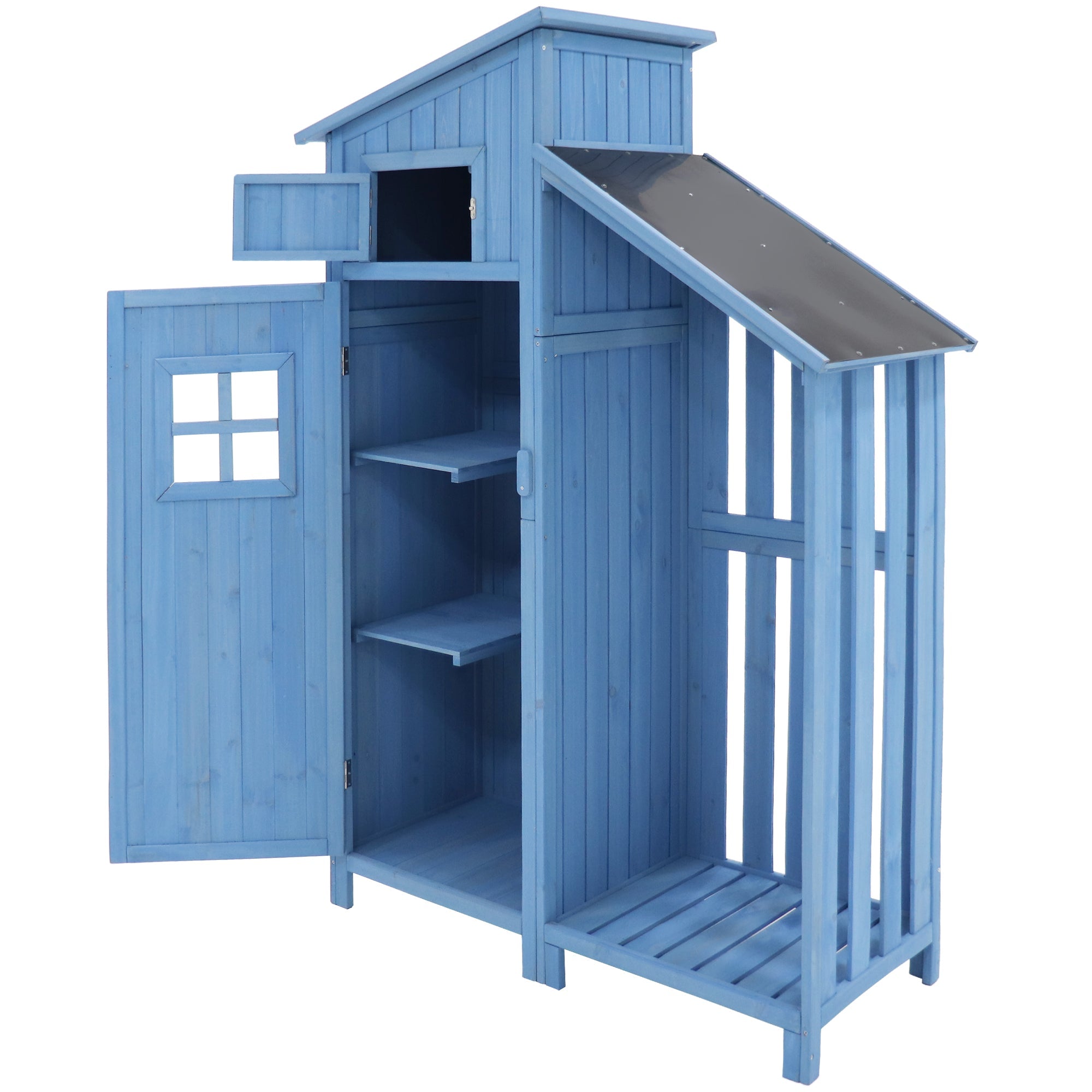 Garden Shed Tool Storage Cabinet 124x46x174 cm for Small Gardens Blue Wood