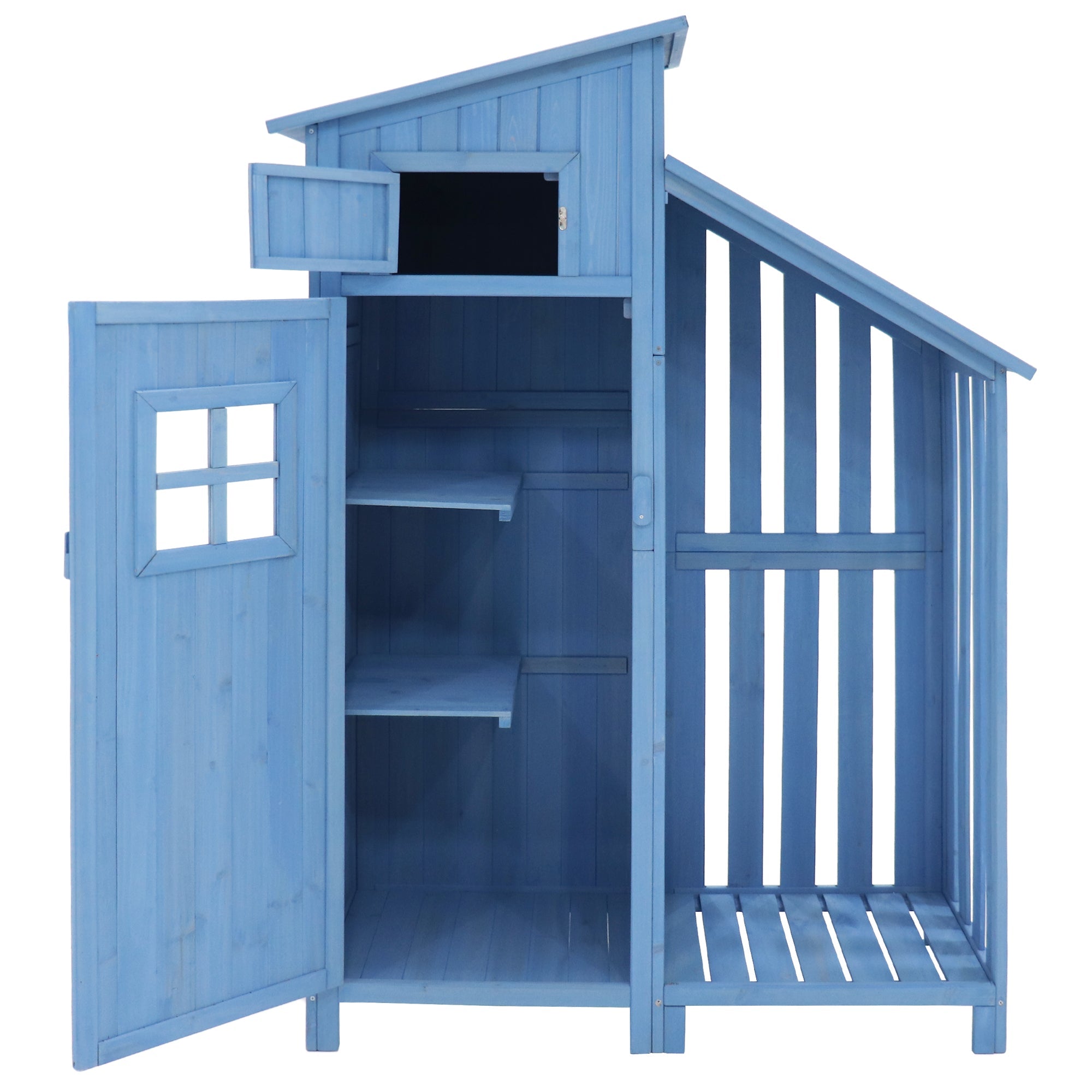 Garden Shed Tool Storage Cabinet 124x46x174 cm for Small Gardens Blue Wood
