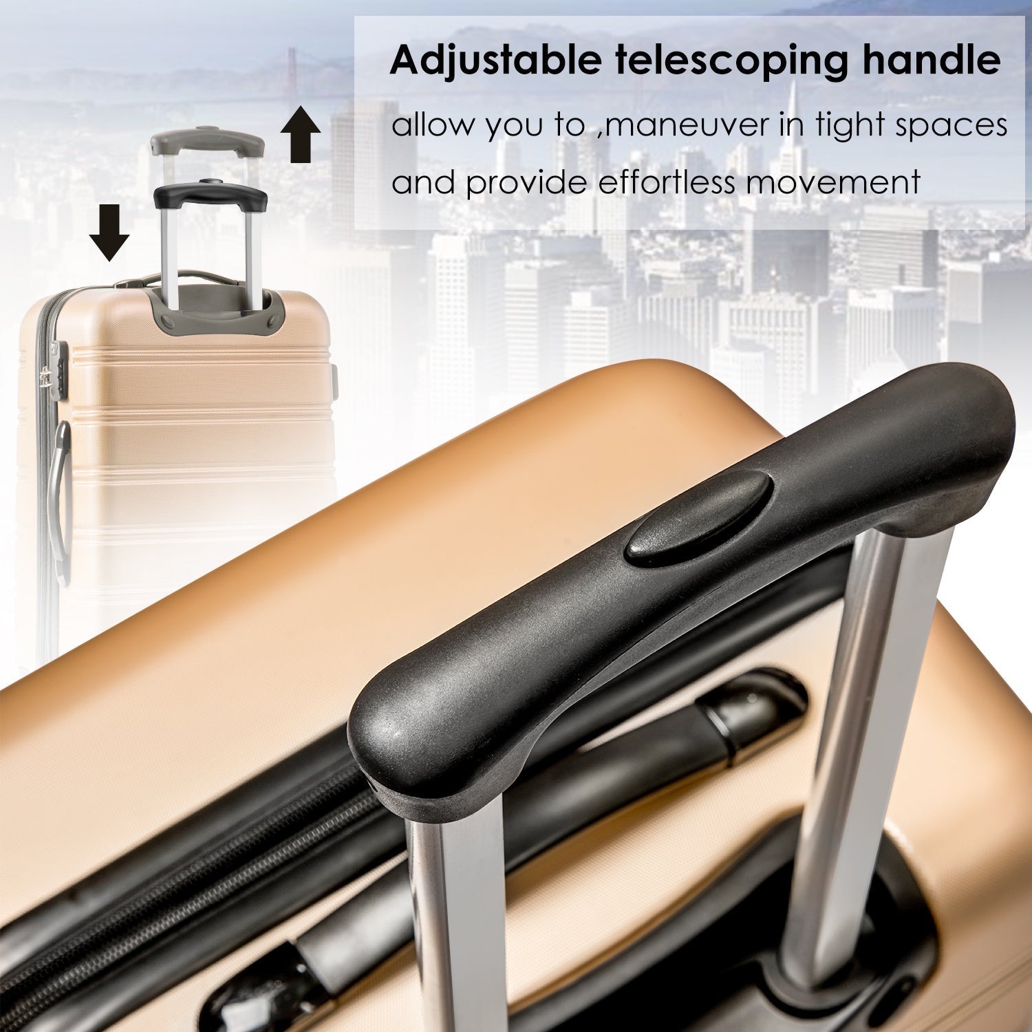 ABS Hard shell Travel Trolley Suitcase: 4 wheel Luggage set Hand Luggage, 24", Golden
