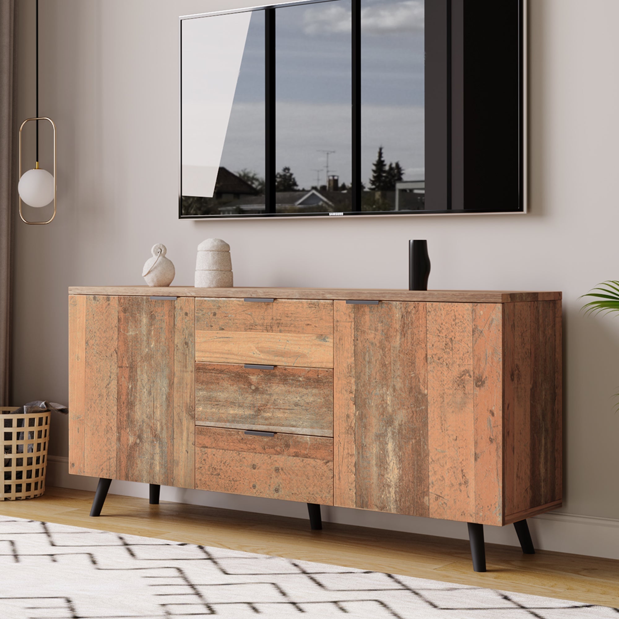 Sideboard TV Cabinet, Adjustable Shelves Storage, Vintage Brown