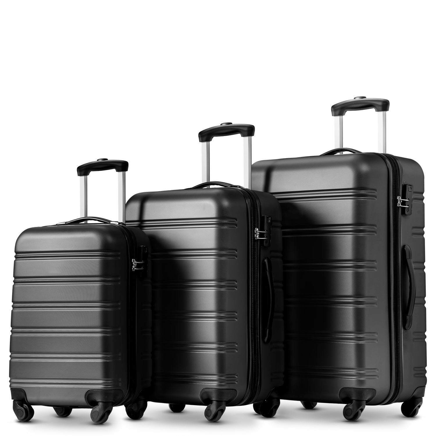 SET OF 3 ABS Hard shell Travel Trolley Suitcase 4 wheel Luggage set Hand Luggage, 20,24,28 inch (Black)