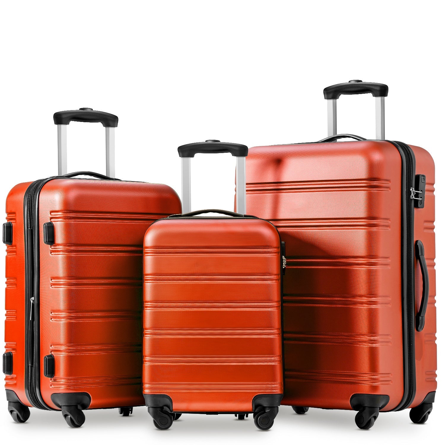 SET OF 3 ABS Hard shell Travel Trolley Suitcase, 4 wheel Luggage set Hand Luggage, 20,24,28 inch, Orange