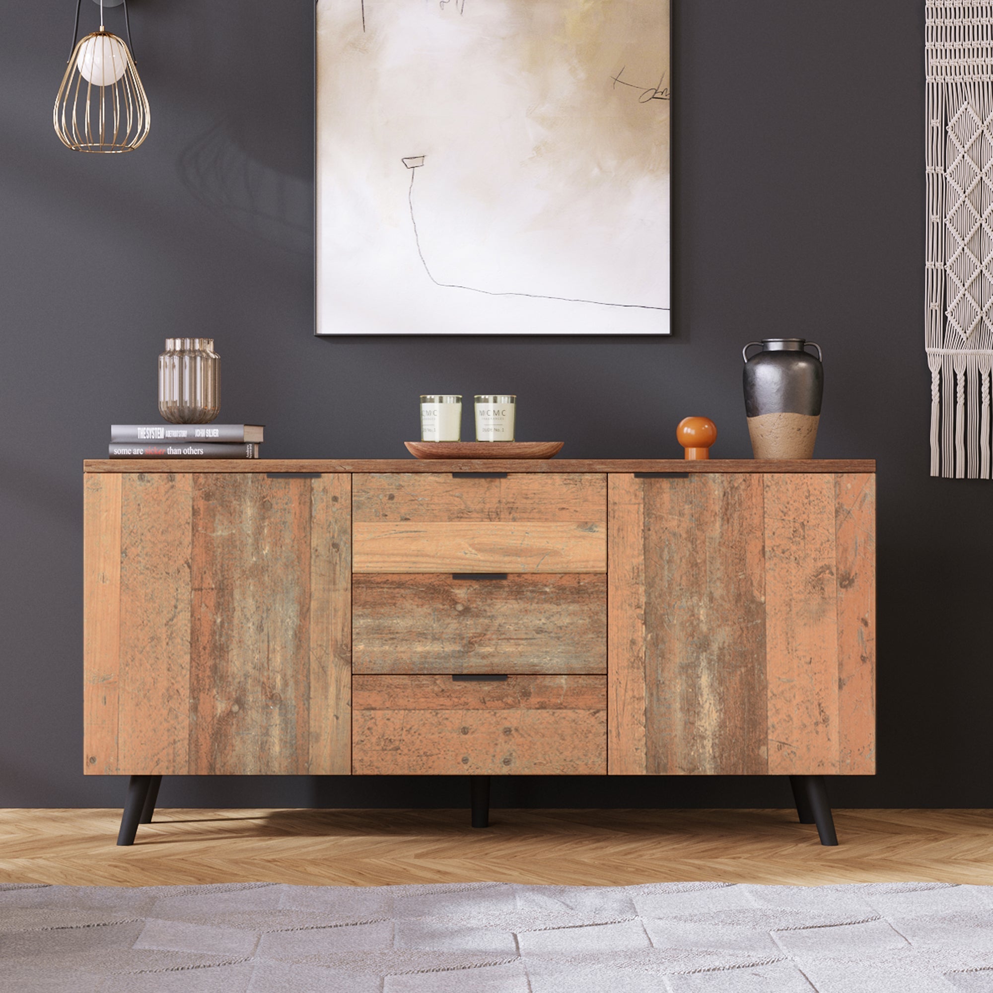 Sideboard TV Cabinet, Adjustable Shelves Storage, Vintage Brown