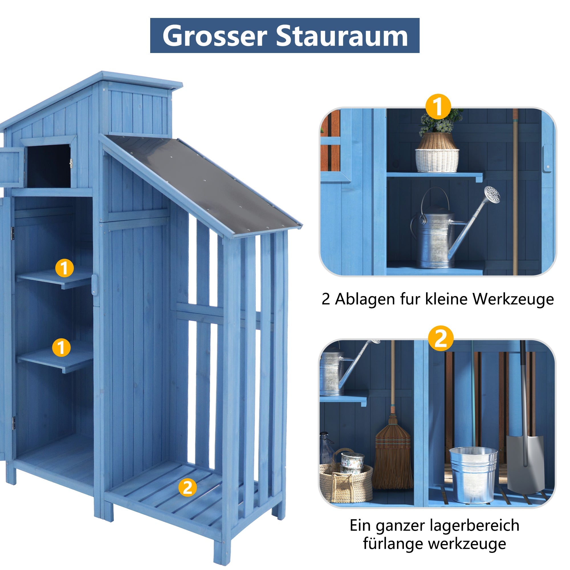 Garden Shed Tool Storage Cabinet 124x46x174 cm for Small Gardens Blue Wood