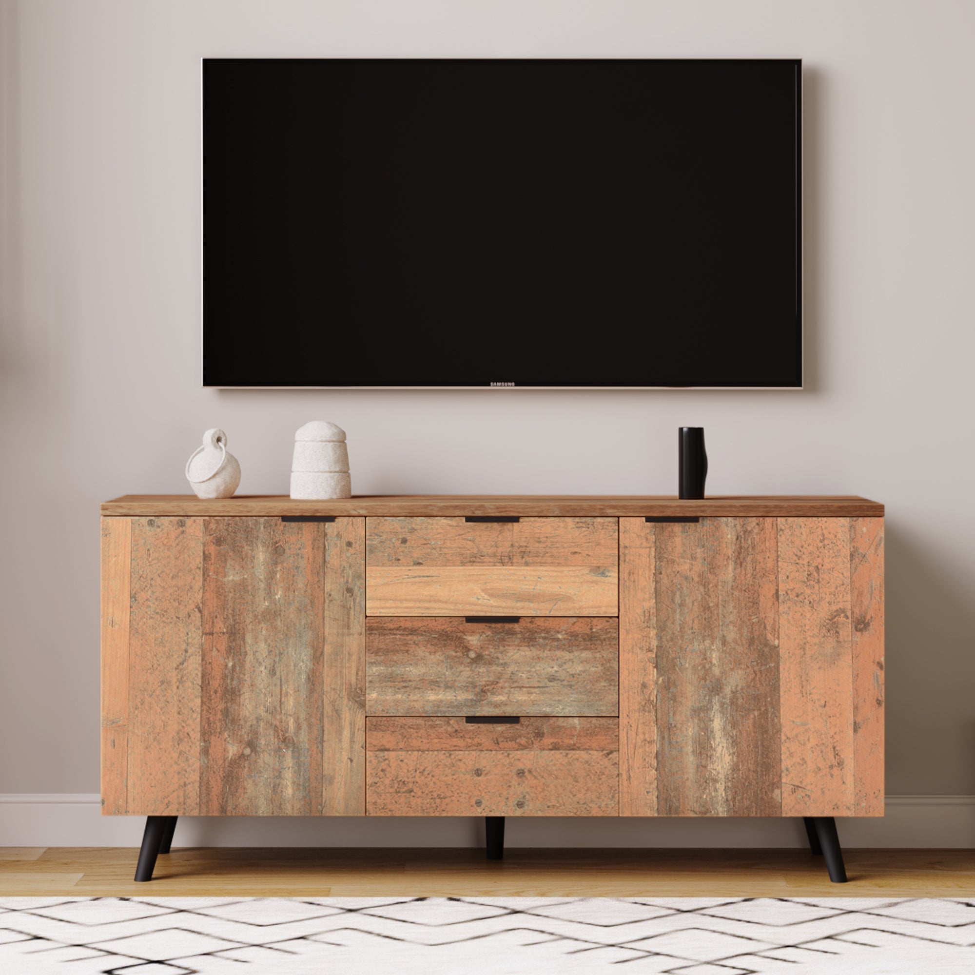 Sideboard TV Cabinet, Adjustable Shelves Storage, Vintage Brown